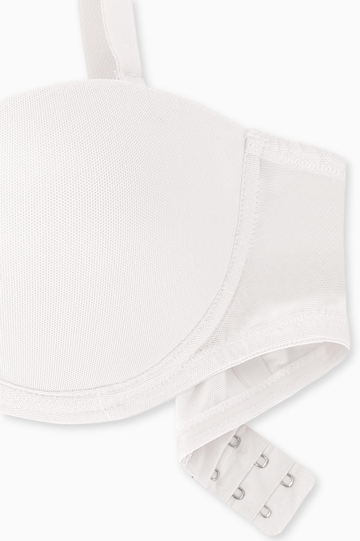 Alisa Mesh Kumaş Straplez Sütyen - Push Up Dolgulu - Premium Basic - 2227 - Ekru