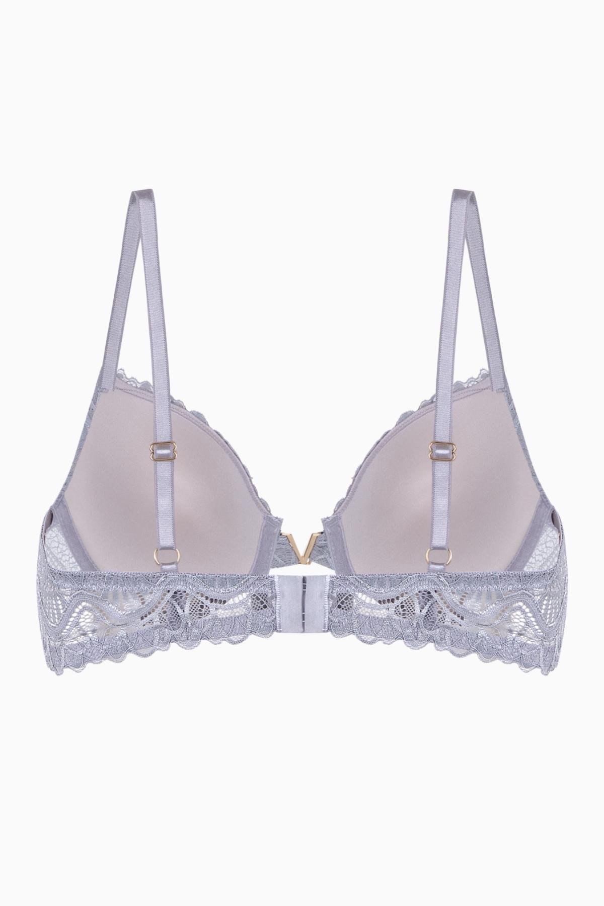 Anna Gold Detaylı Dantelli Sütyen - Push Up - 2568 - Gri