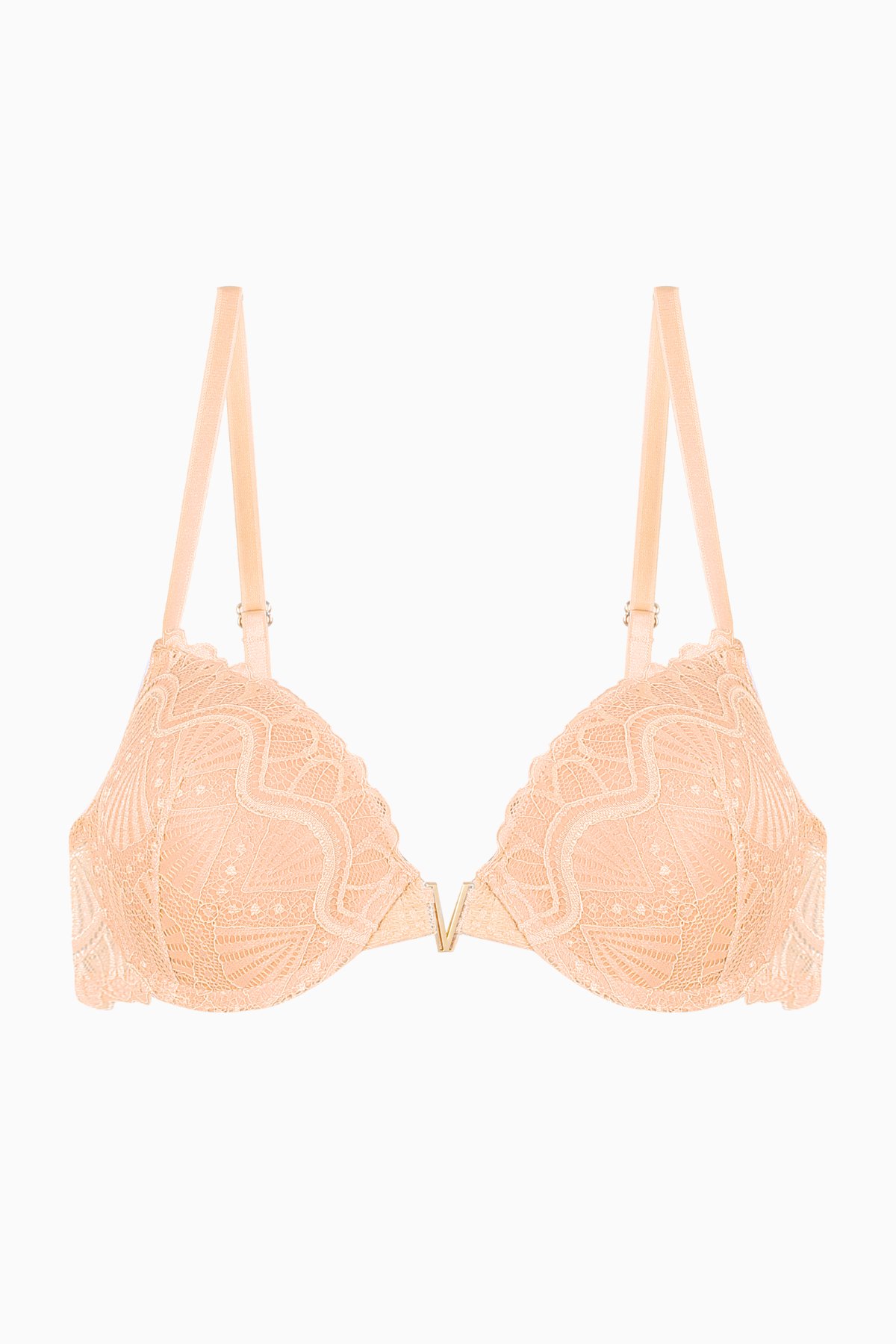 Anna Gold Detaylı Dantelli Sütyen - Push Up - 2568 - Kavuniçi