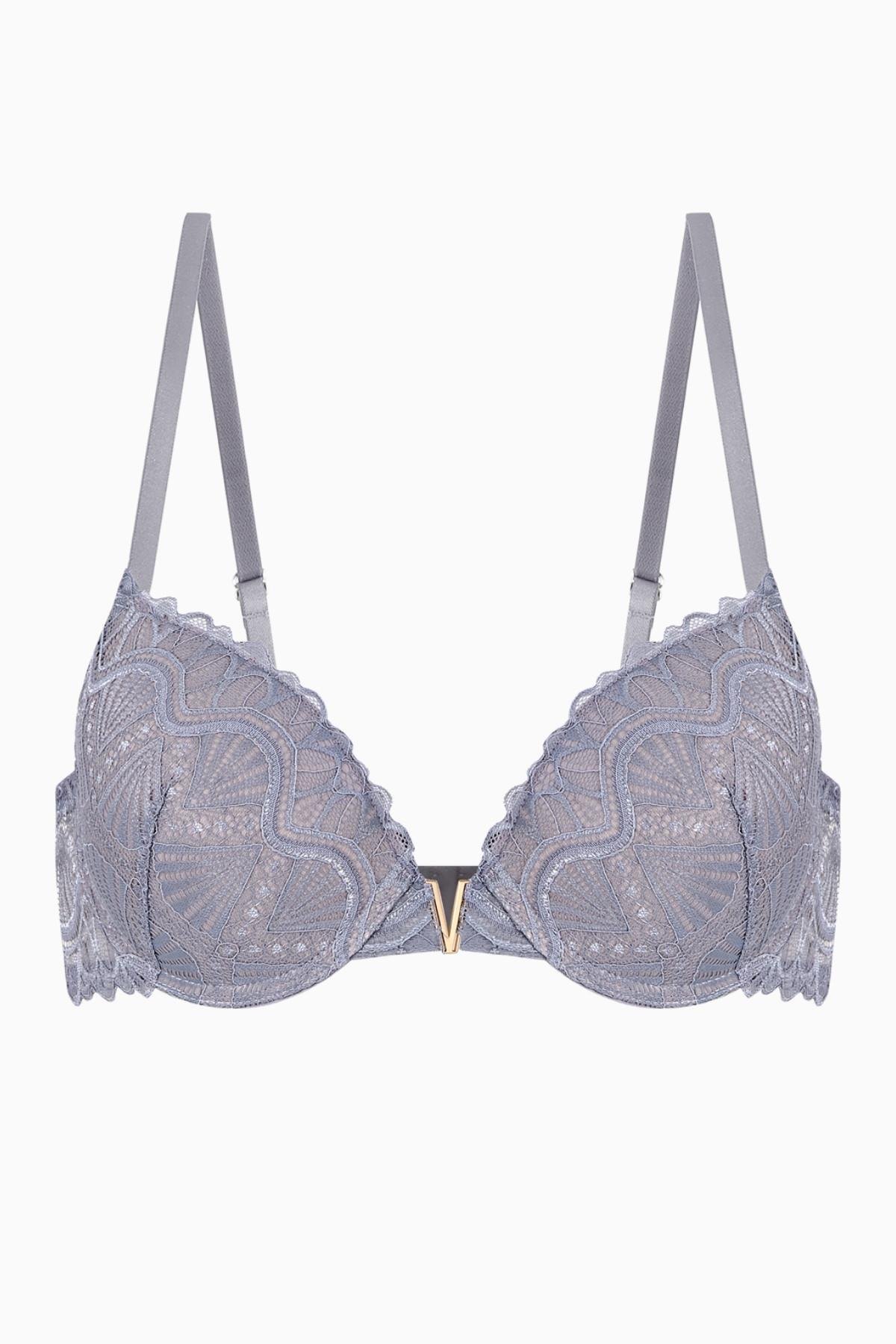 Anna Gold Detaylı Dantelli Sütyen - Push Up - 2568 - Gri