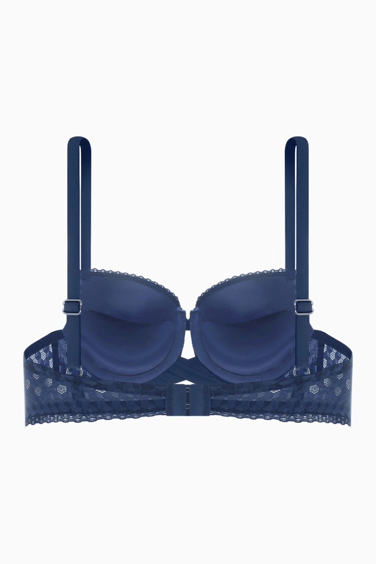 Çapraz Lastik Detaylı Dantelli Dekolte Sütyen - Double Push Up - Fashion - 2510 - Mavi