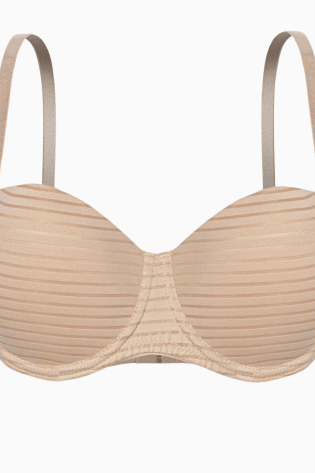 Çizgili Kumaş Straplez Sütyen - Push Up, Dolgulu - 2512 - Açık Kahve