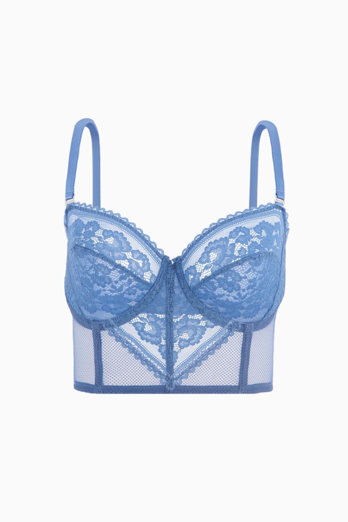 Dantelli Büstiyer Sütyen - Pedsiz - Fashion - 2500 - Mavi