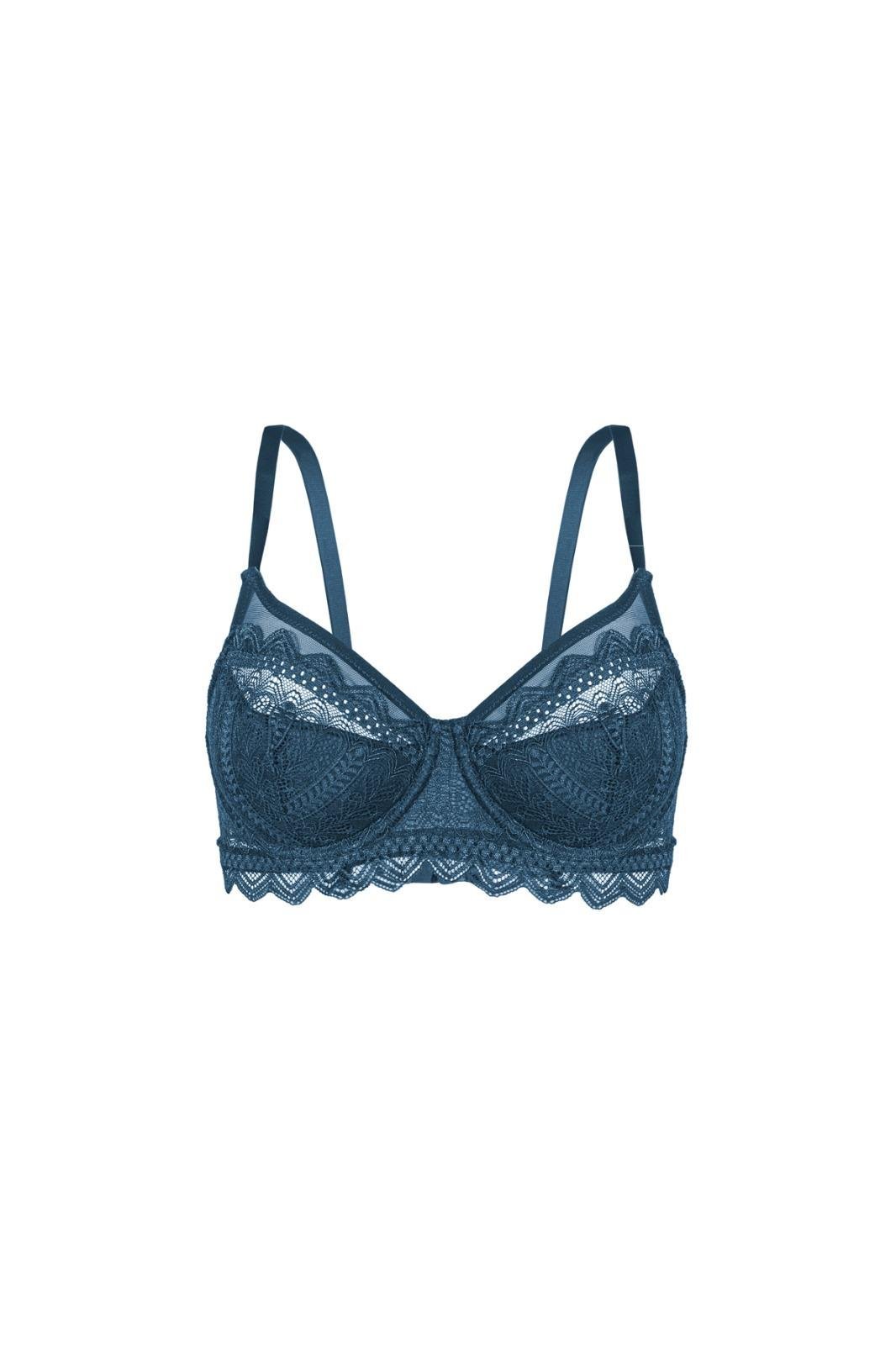Dantelli Minimizer Sütyen  - Yarı Sünger Destekli, Balenli - Fashion - 2483 - Mavi