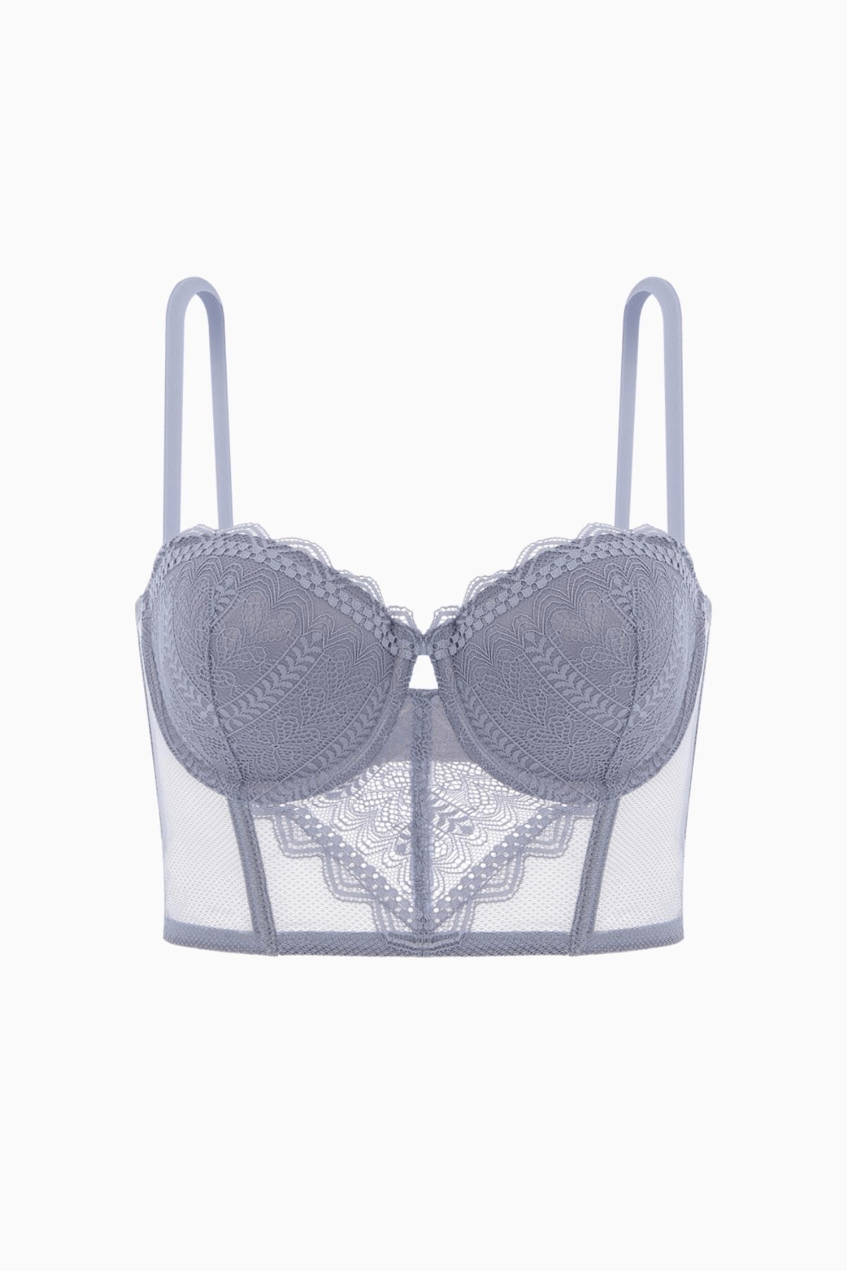 Rosali Dantelli Büstiyer Sütyen - Soft Push Up, Dolgulu  - Fashion - 2501 - Gri