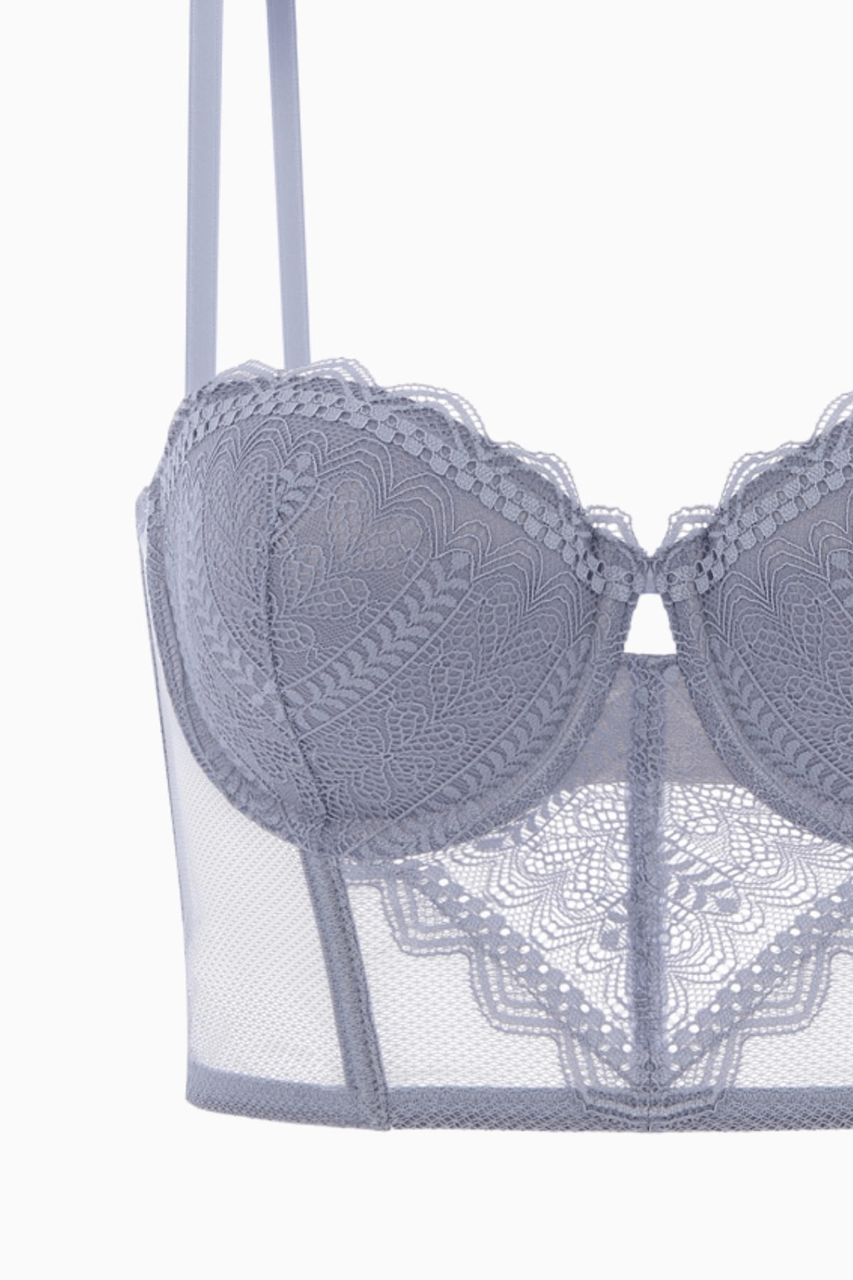 Rosali Dantelli Büstiyer Sütyen - Soft Push Up, Dolgulu  - Fashion - 2501 - Gri