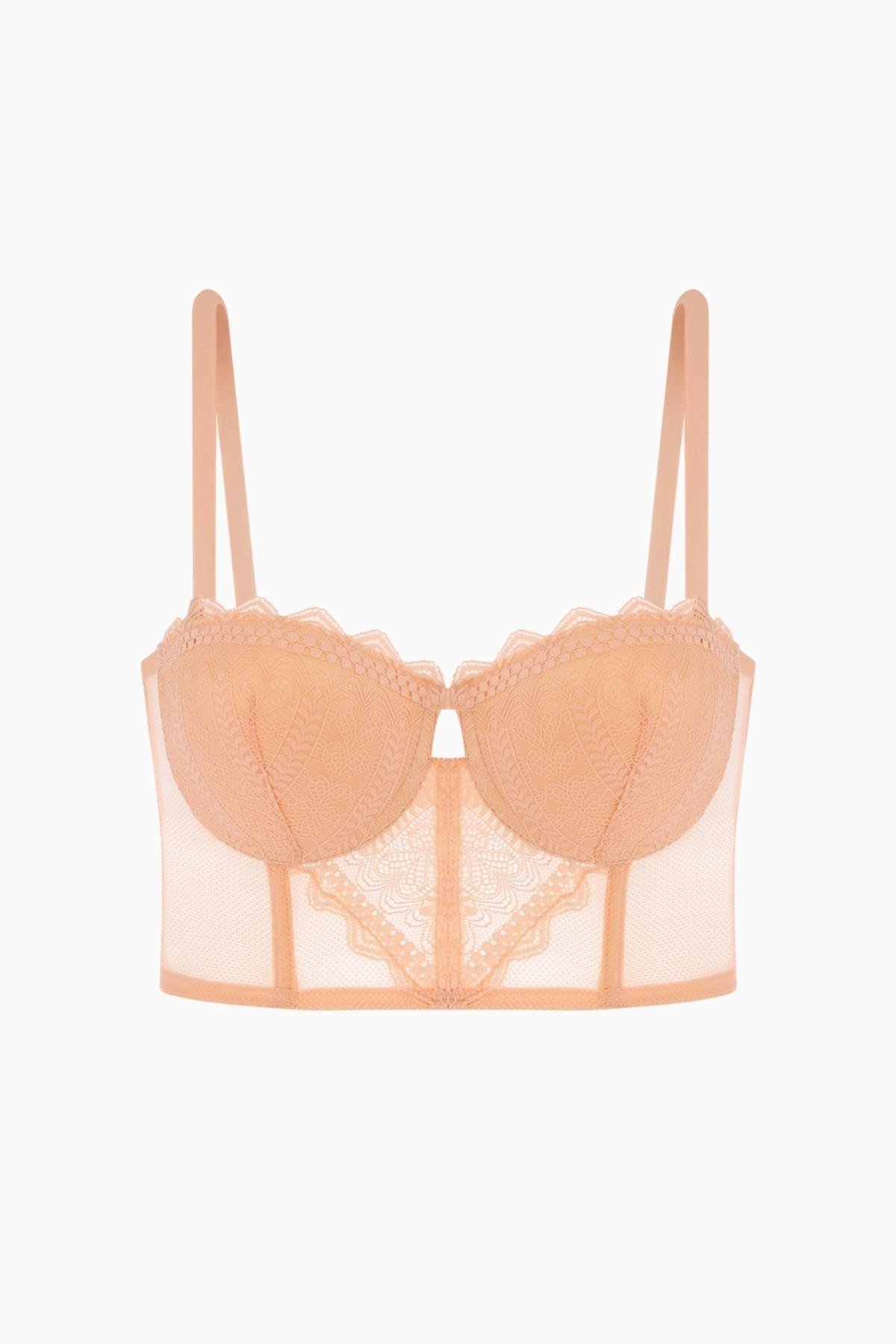 Rosali Dantelli Büstiyer Sütyen - Soft Push Up, Dolgulu - Fashion - 2501 - Kavuniçi