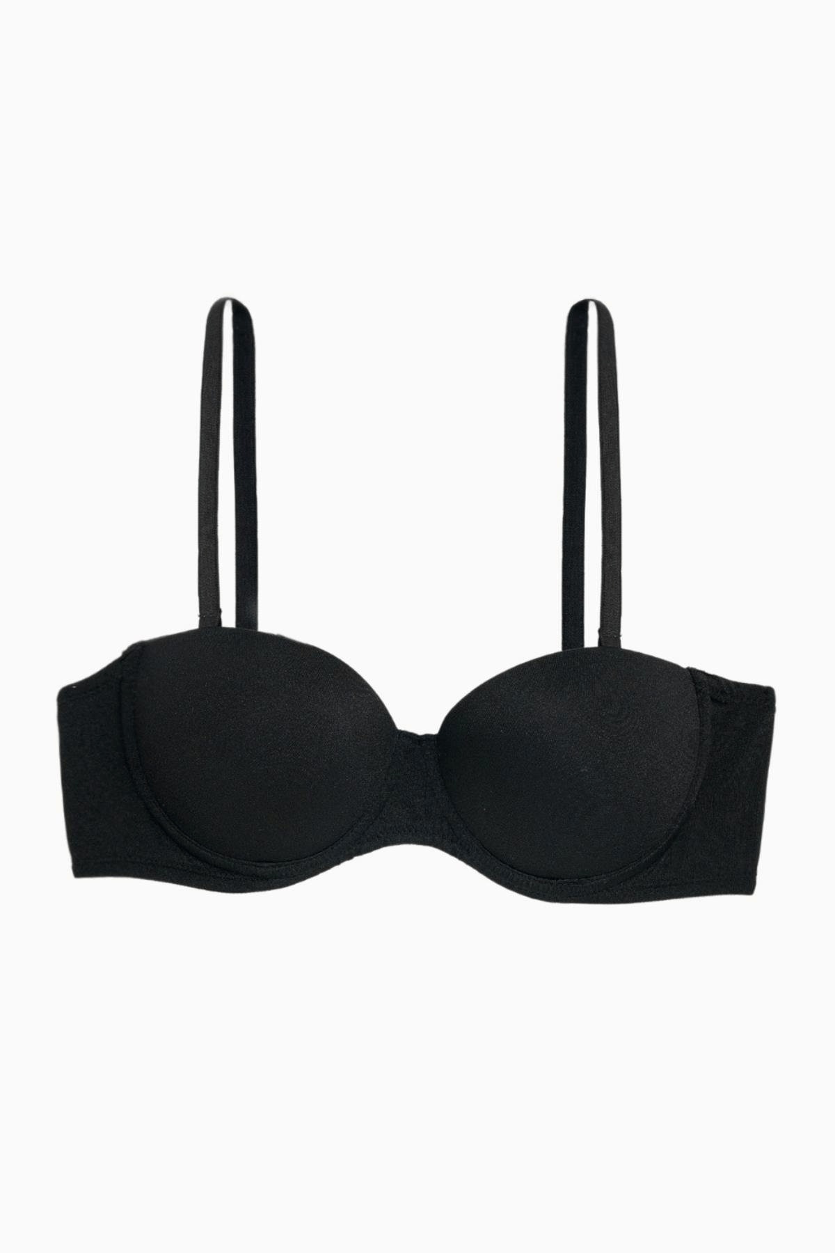 Rosali Tak-Çıkar Askılı Straplez Mikro Sütyen - Push Up, Dolgulu  - Basic - 2539 - Siyah