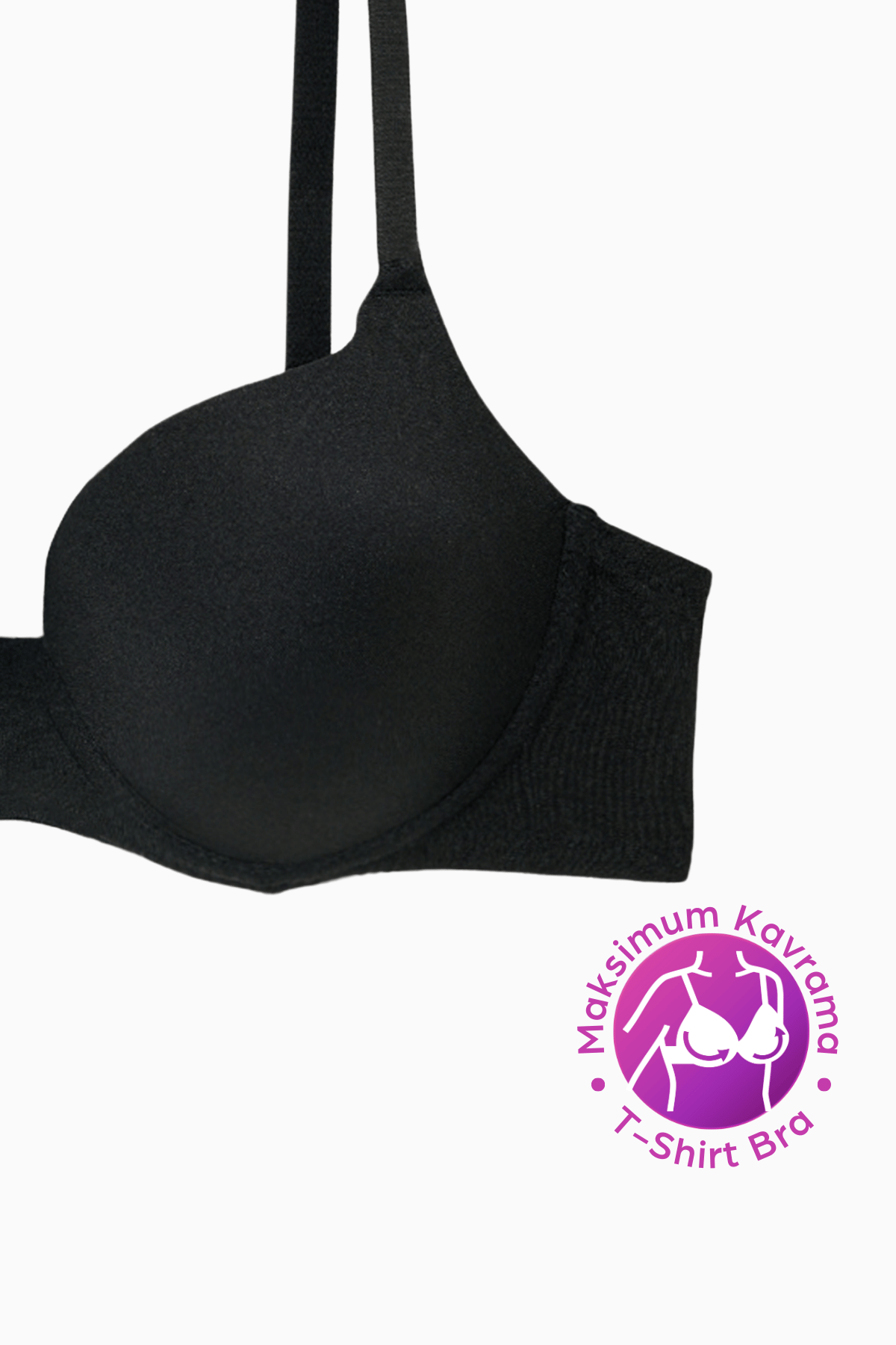 Weweus Eva - T shirt Bra Dolgusuz Maksimum Kavrama ve Kusursuz Form - Sabit Kalın Askı - Siyah - 2531