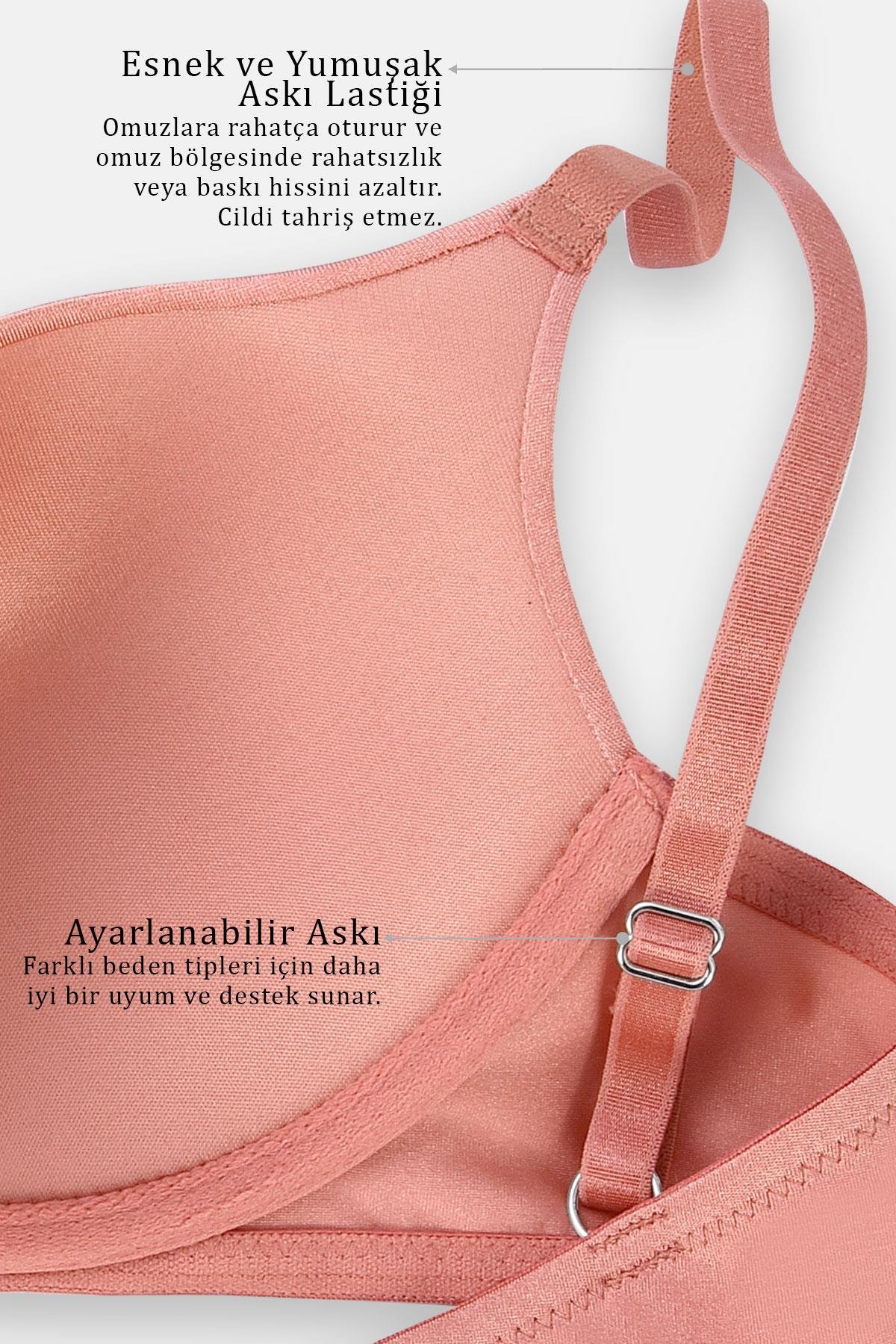 Weweus Eva - T shirt Bra Dolgusuz Maksimum Kavrama ve Kusursuz Form - Sabit Kalın Askı - Gül Kurusu - 2531