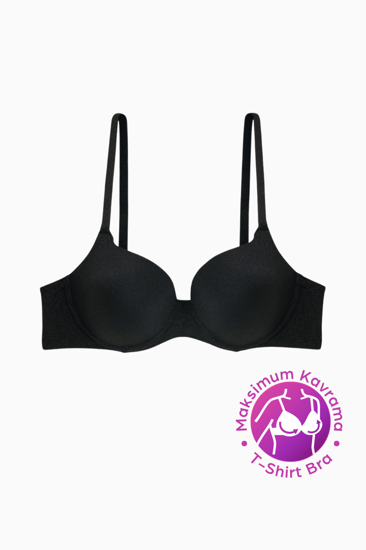 Weweus Eva - T shirt Bra Dolgusuz Maksimum Kavrama ve Kusursuz Form - Sabit Kalın Askı - Siyah - 2531