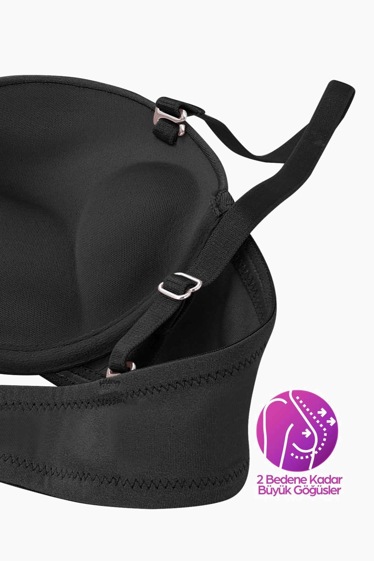 Weweus Olympos Ekstra Dolgulu Double Push Up Straplez - Siyah - Mikro Sütyen - 2537