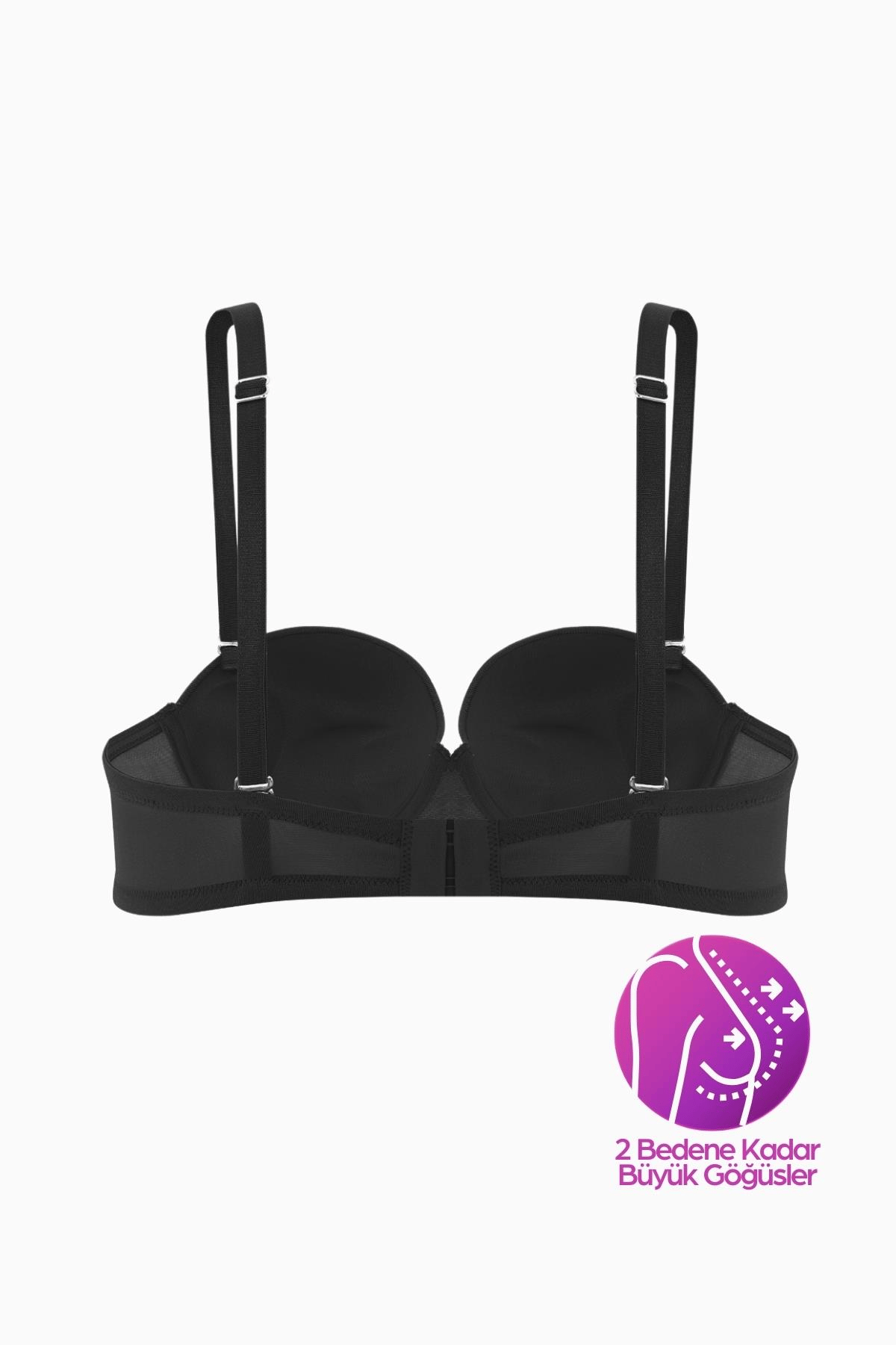Weweus Olympos Ekstra Dolgulu Double Push Up Straplez - Siyah - Mikro Sütyen - 2537