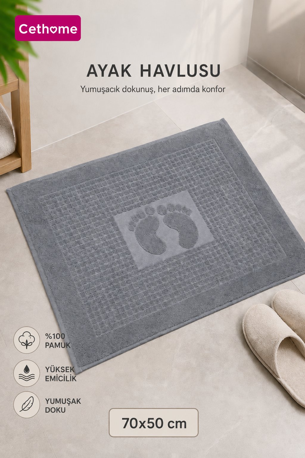 ÇetHome Açık Gri Renk Ayak Havlusu