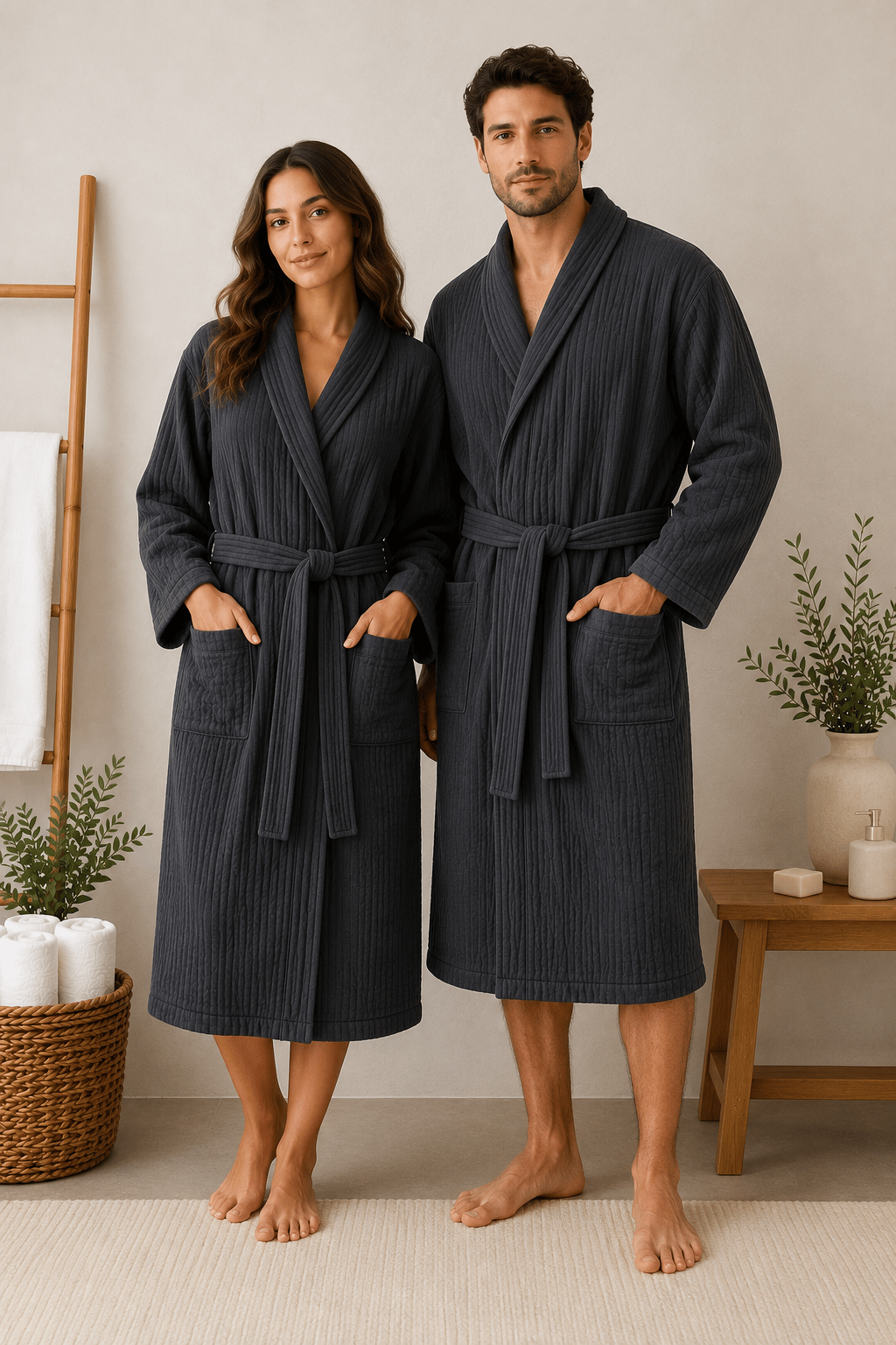 ÇetHome Antrasit Renk Kemerli Unisex %100 Pamuklu Müslin Kumaş Bornoz