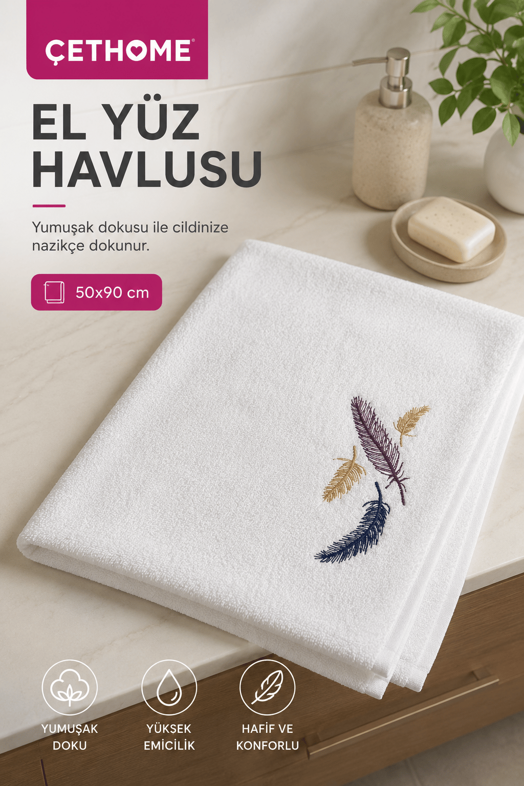 ÇetHome Ekru Renk El Yüz Havlusu