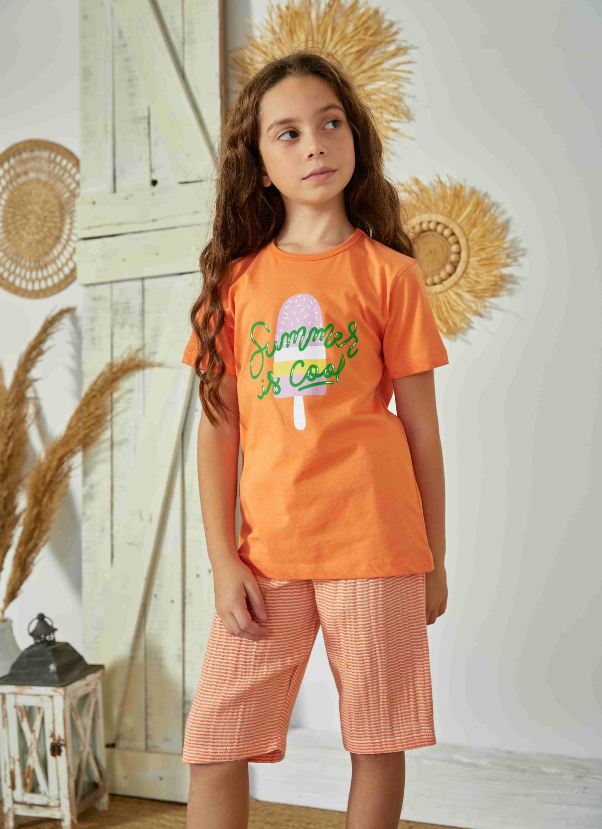 Weweus Turuncu Kız Çocuk Pijama Takımı 827