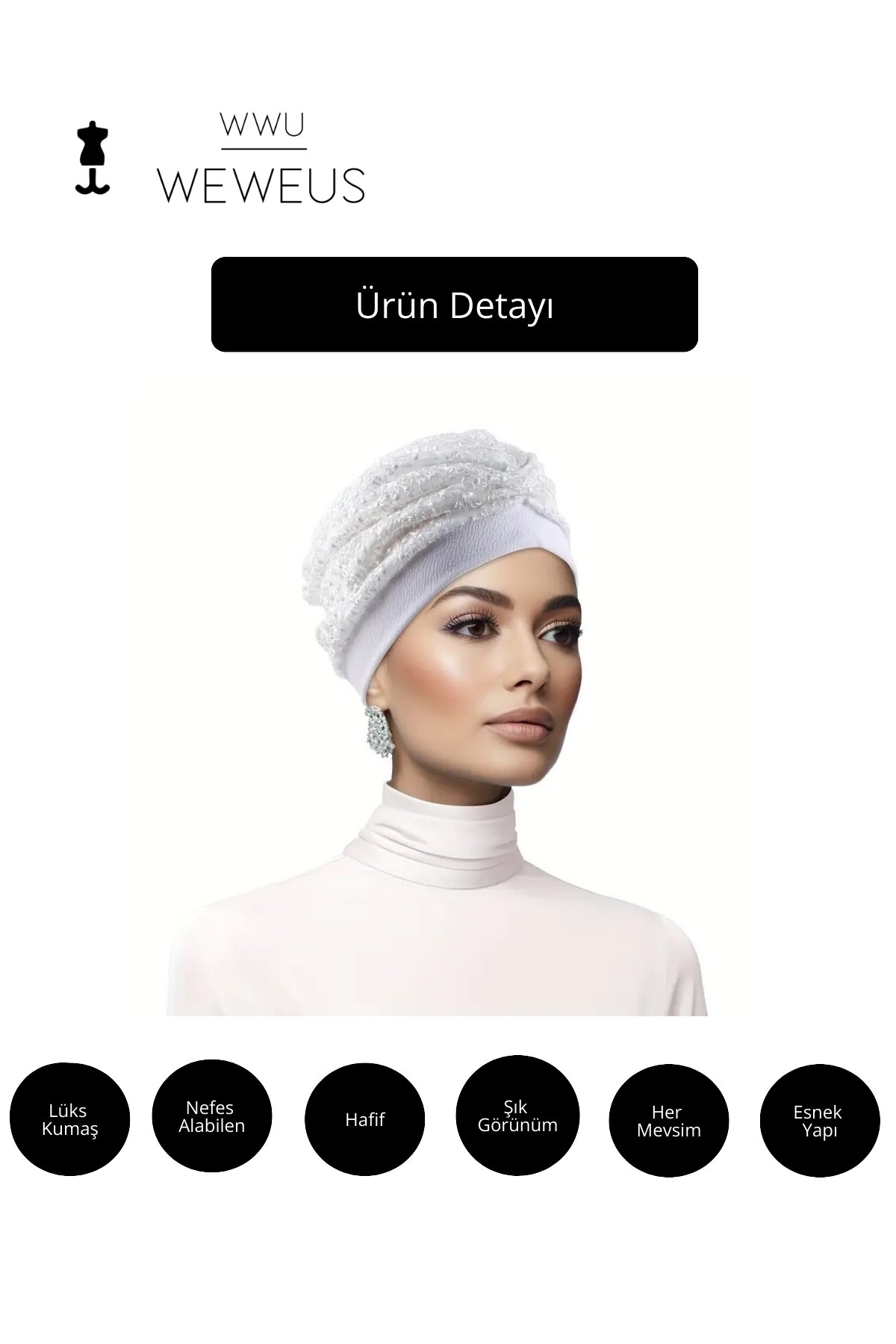 WeWeus Beyaz Çiçek Kabartma Desen Premium Kadın Bone