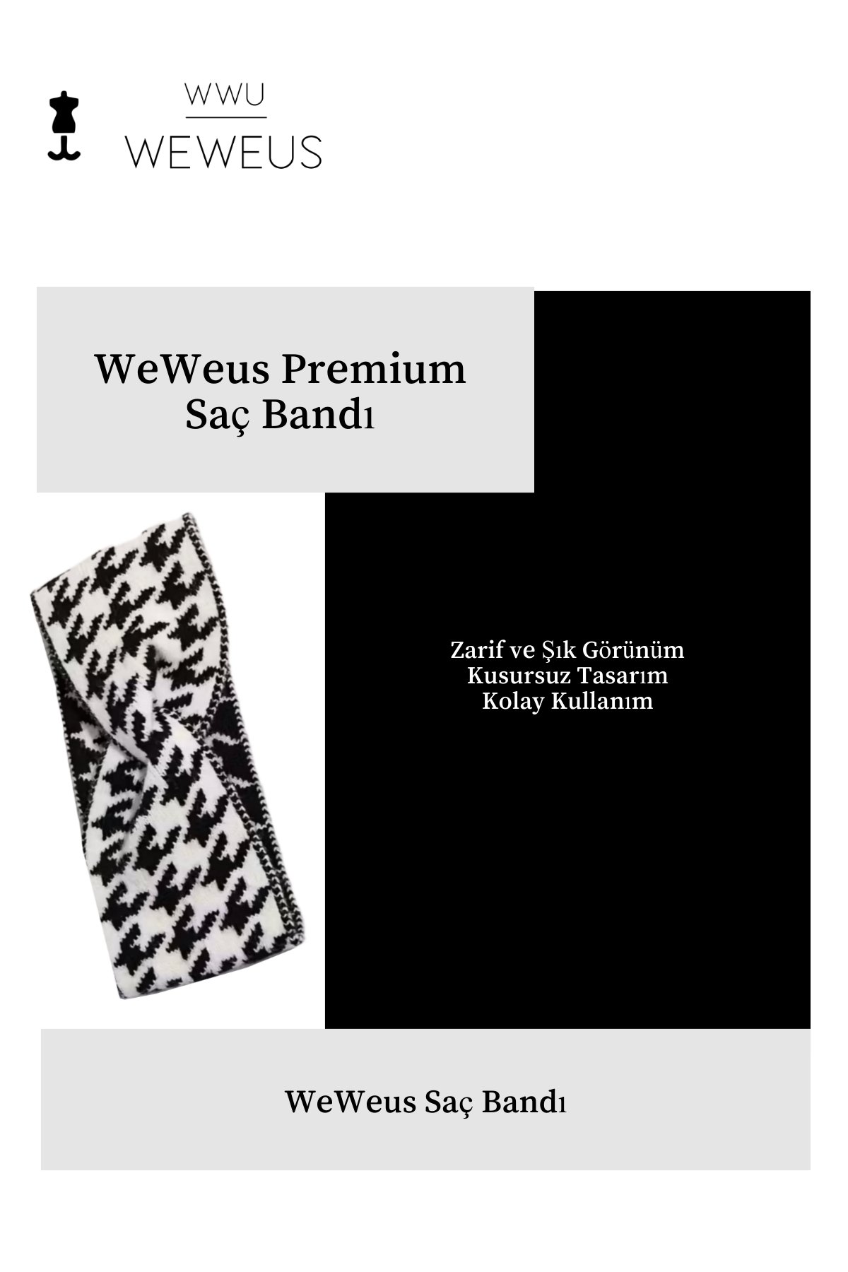 WeWeus Beyaz Siyah Kışlık Premium Kadın Saç Bandı