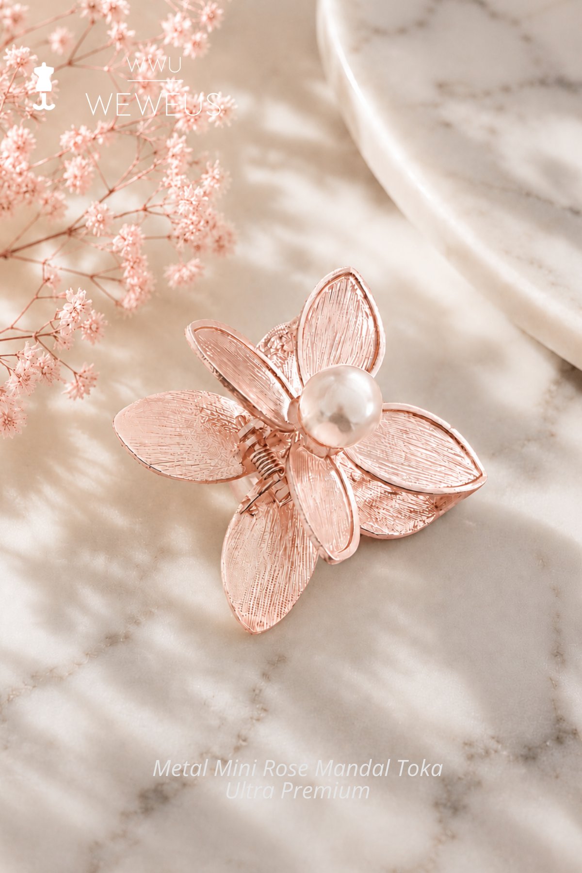 WeWeus Çiçek İncili Rose Metal Mini Premium Mandal Toka