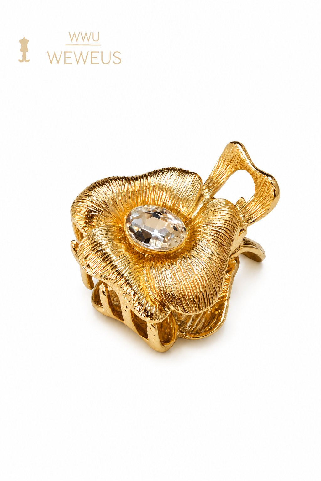 WeWeus Çiçek Taşlı Gold Parlak Sarı Metal Mini Premium Mandal Toka