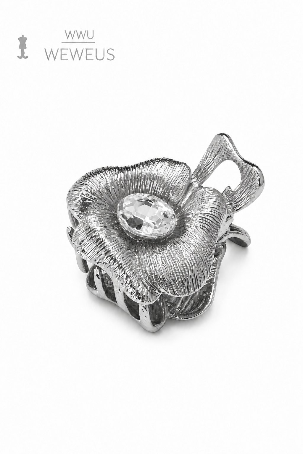 WeWeus Çiçek Taşlı Gri Parlak Metal Mini Premium Mandal Toka