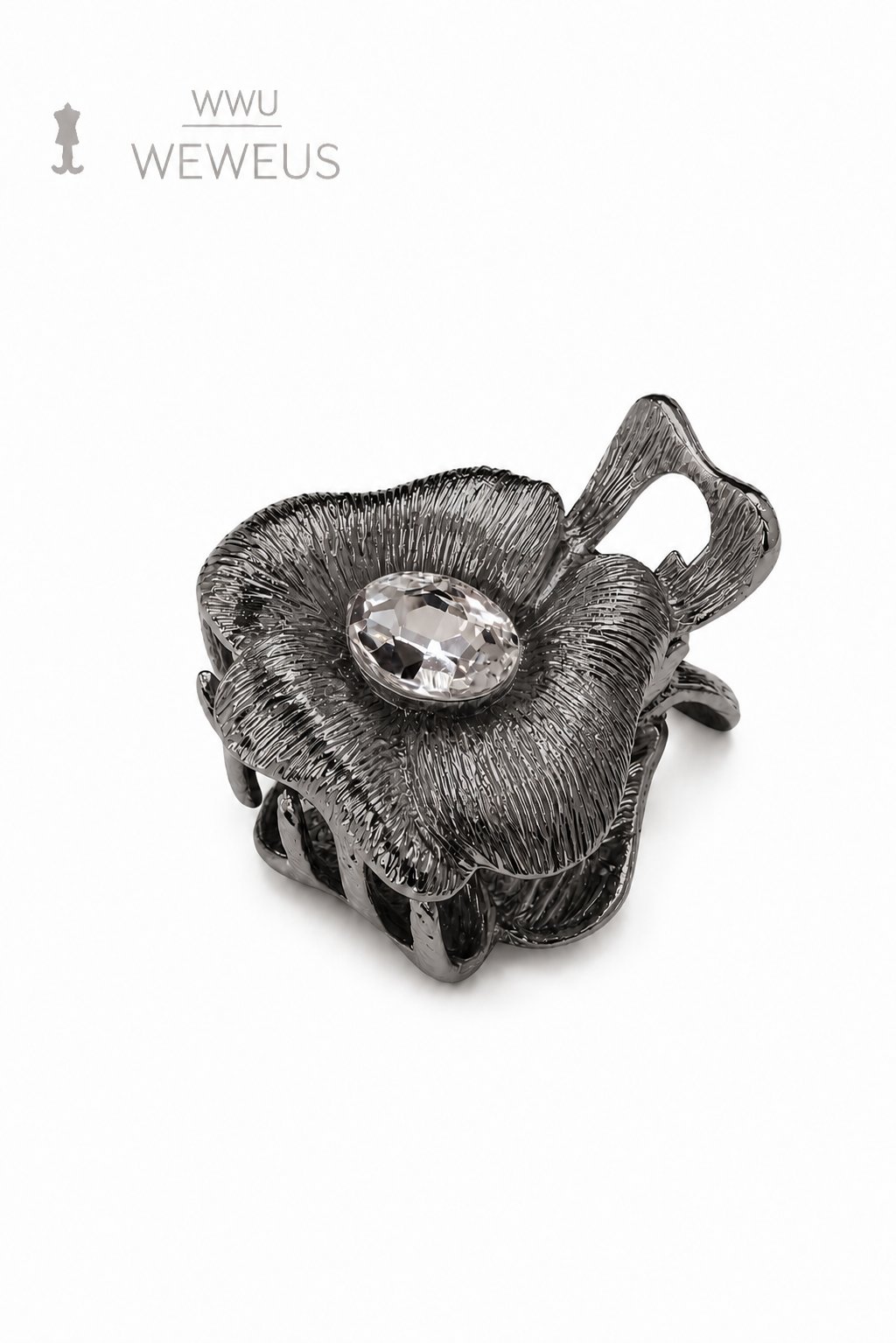 WeWeus Çiçek Taşlı Koyu Gri Parlak Metal Mini Premium Mandal Toka
