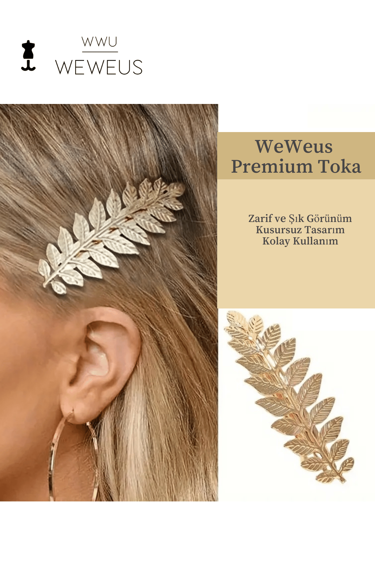WeWeus Kadın Altın Rengi Parlak Premium Toka