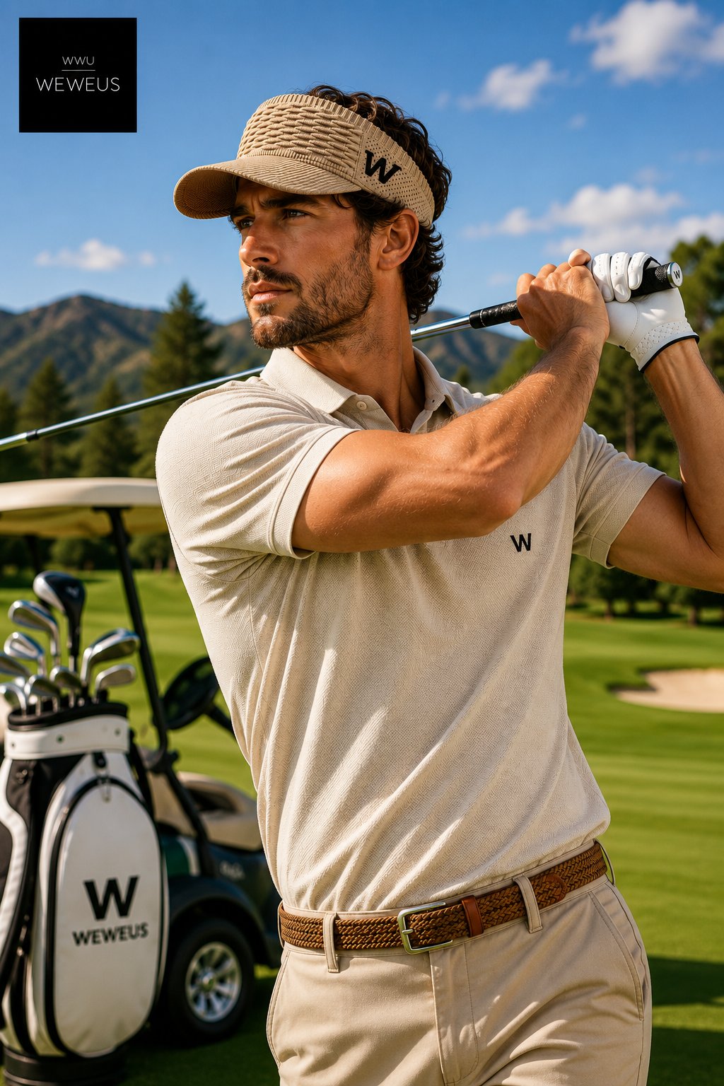 WeWeus Kadın Erkek Unisex Açık Sütlü Kahve W Nakışlı Uv Korumalı Tenis Golf Vizör Yazlık Şapka