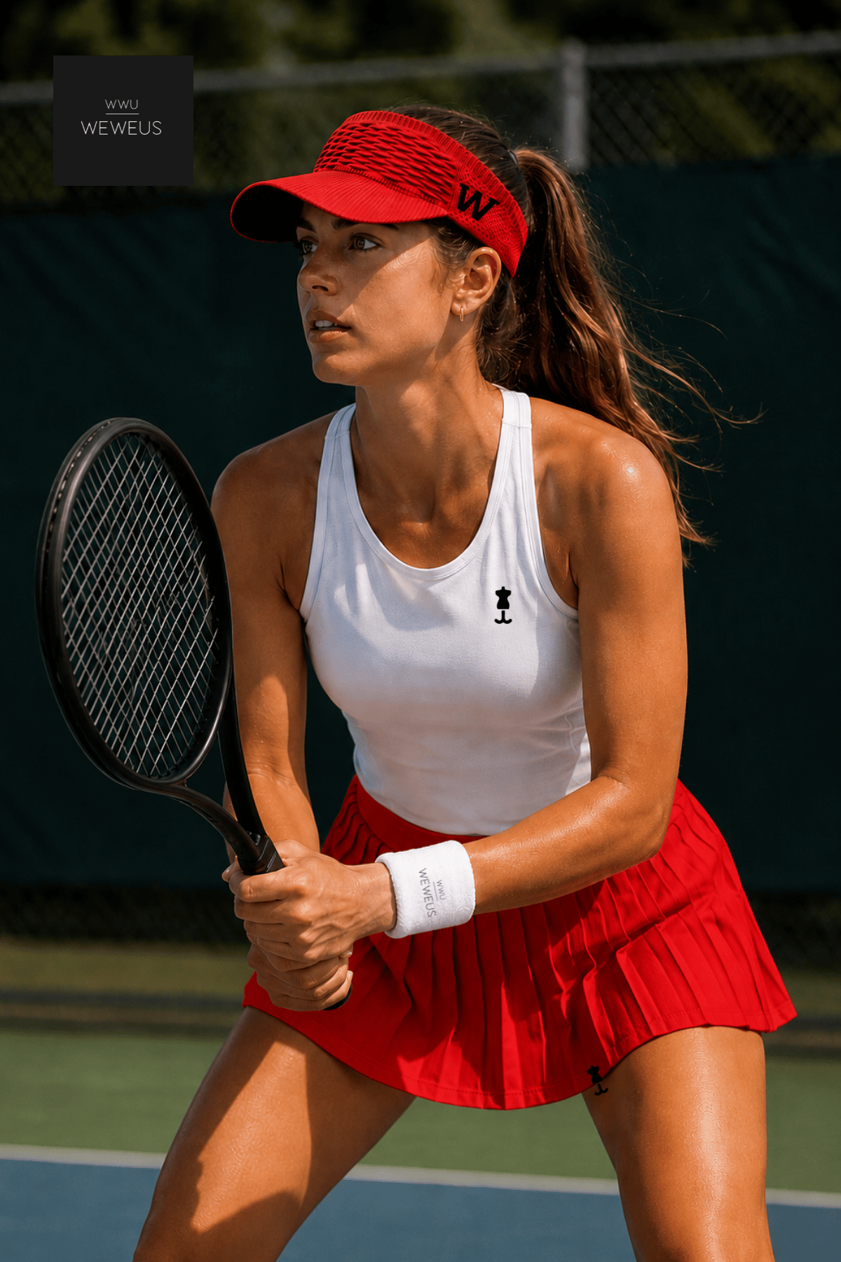 WeWeus Kadın Kırmızı W Nakışlı Uv Korumalı Tenis Golf Vizör Yazlık Şapka