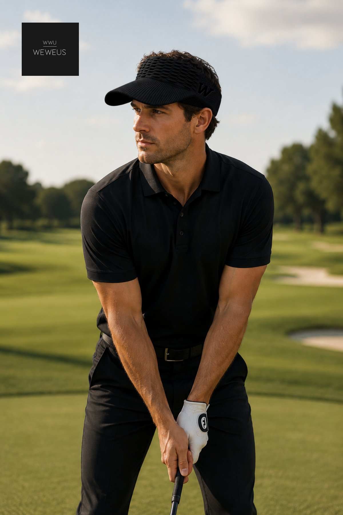 WeWeus Kadın Erkek Unisex Siyah W Nakışlı Uv Korumalı Tenis Golf Vizör Yazlık Şapka