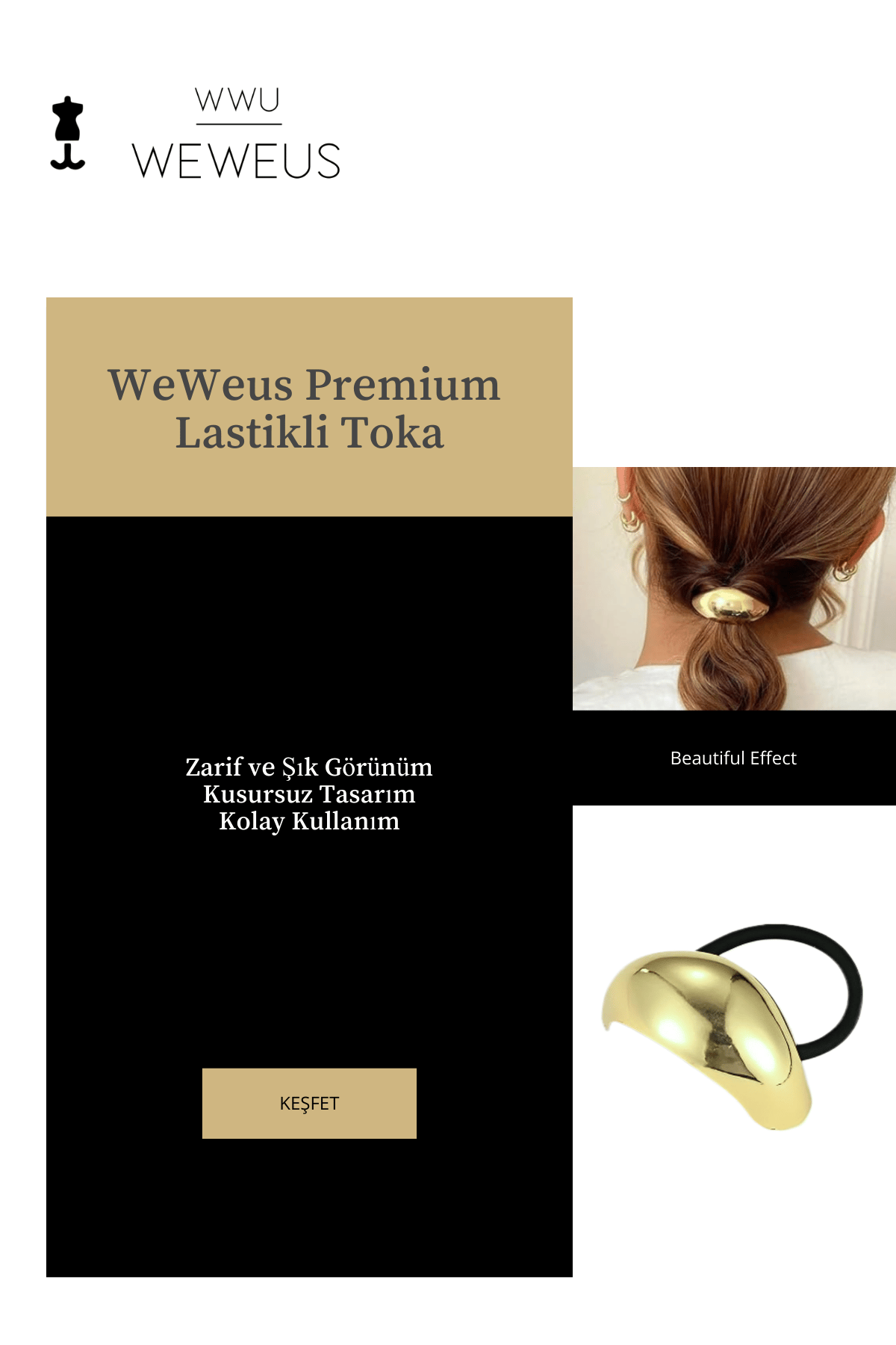 WeWeus Kadın Gold Altın Renk Bombeli Lastikli Toka