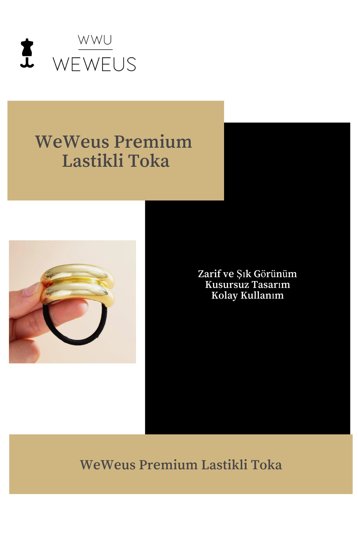 WeWeus Kadın Gold Altın Renk Çift Şerit Lastikli Toka