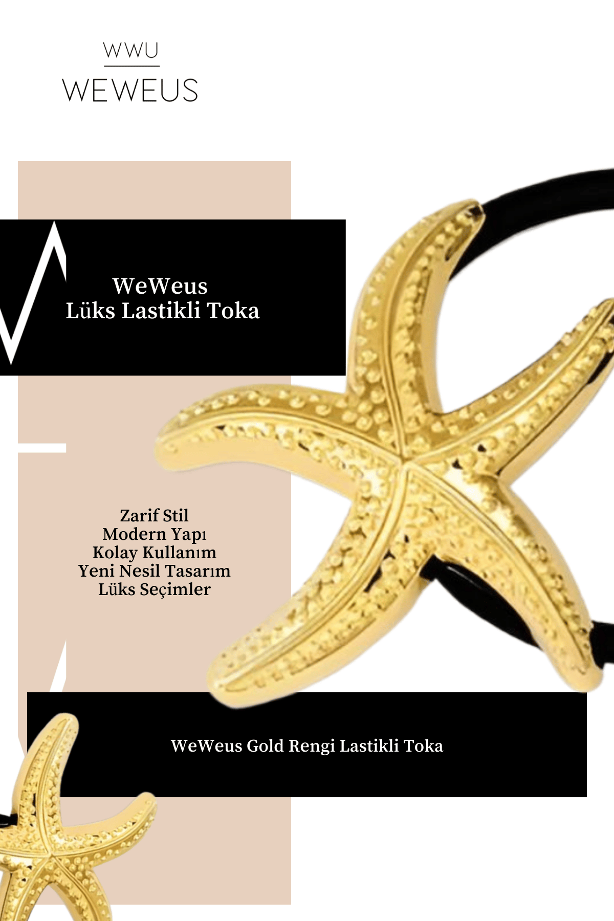 WeWeus Kadın Gold Altın Renk Parlak Deniz Yıldızı Lastikli Toka