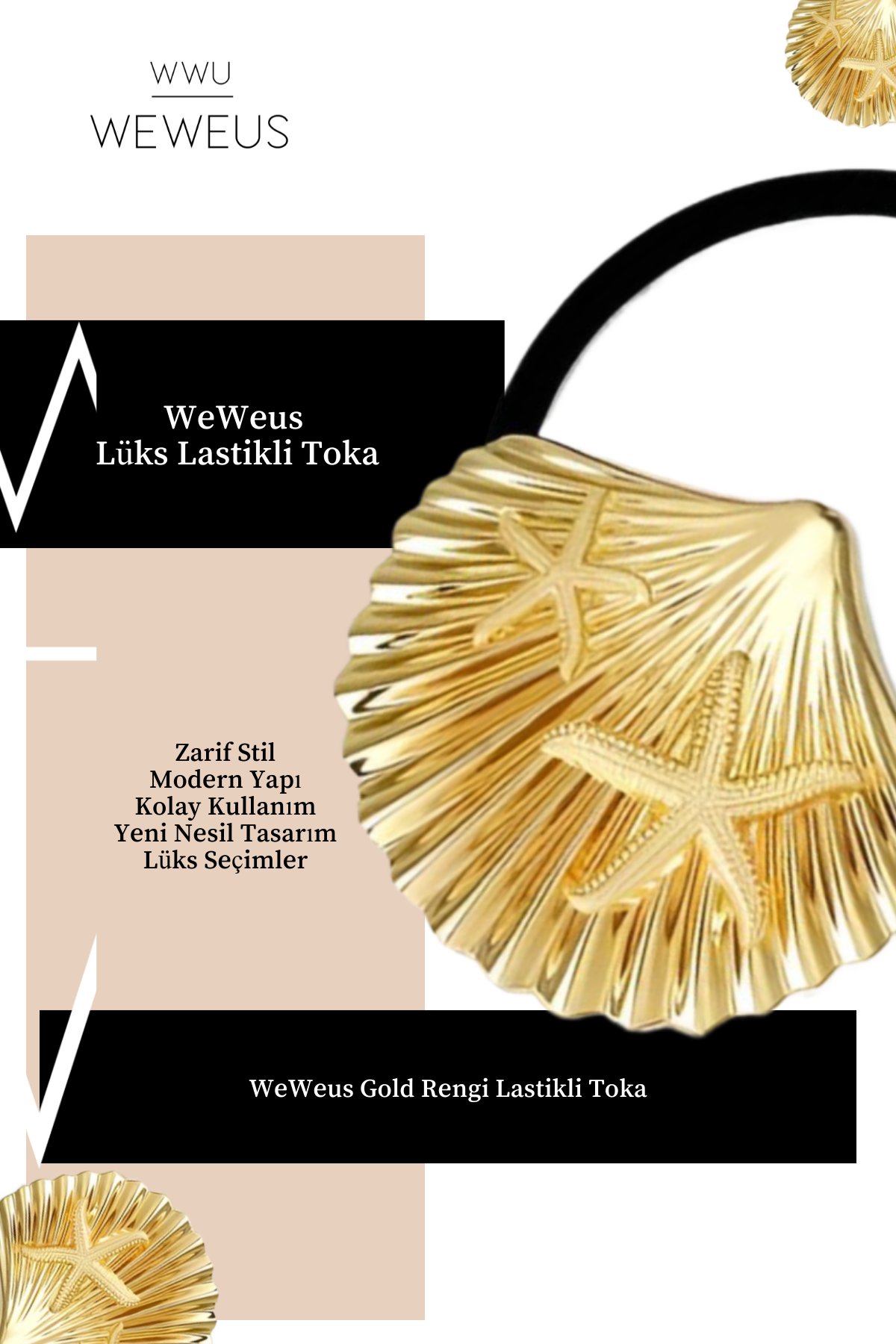 WeWeus Kadın Gold Altın Renk Parlak Deniz Kabuğu Lastikli Toka