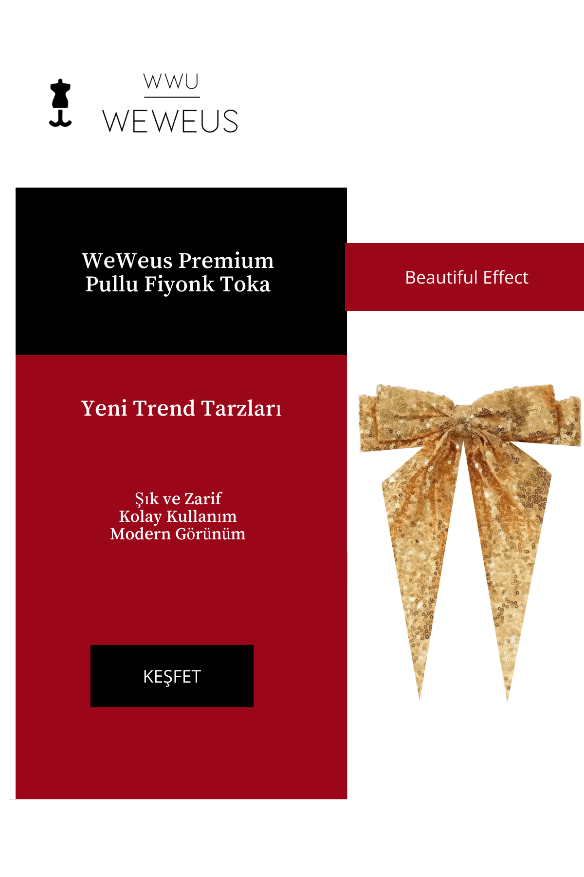 WeWeus Kadın Gold Sarı Pullu Fiyonk Toka