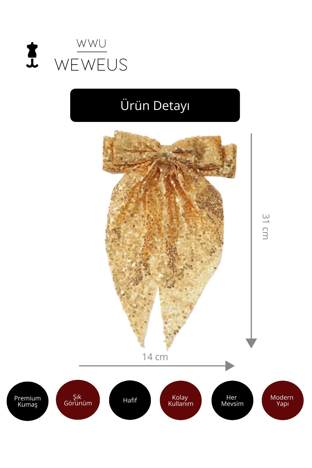 WeWeus Kadın Gold Sarı Pullu Fiyonk Toka