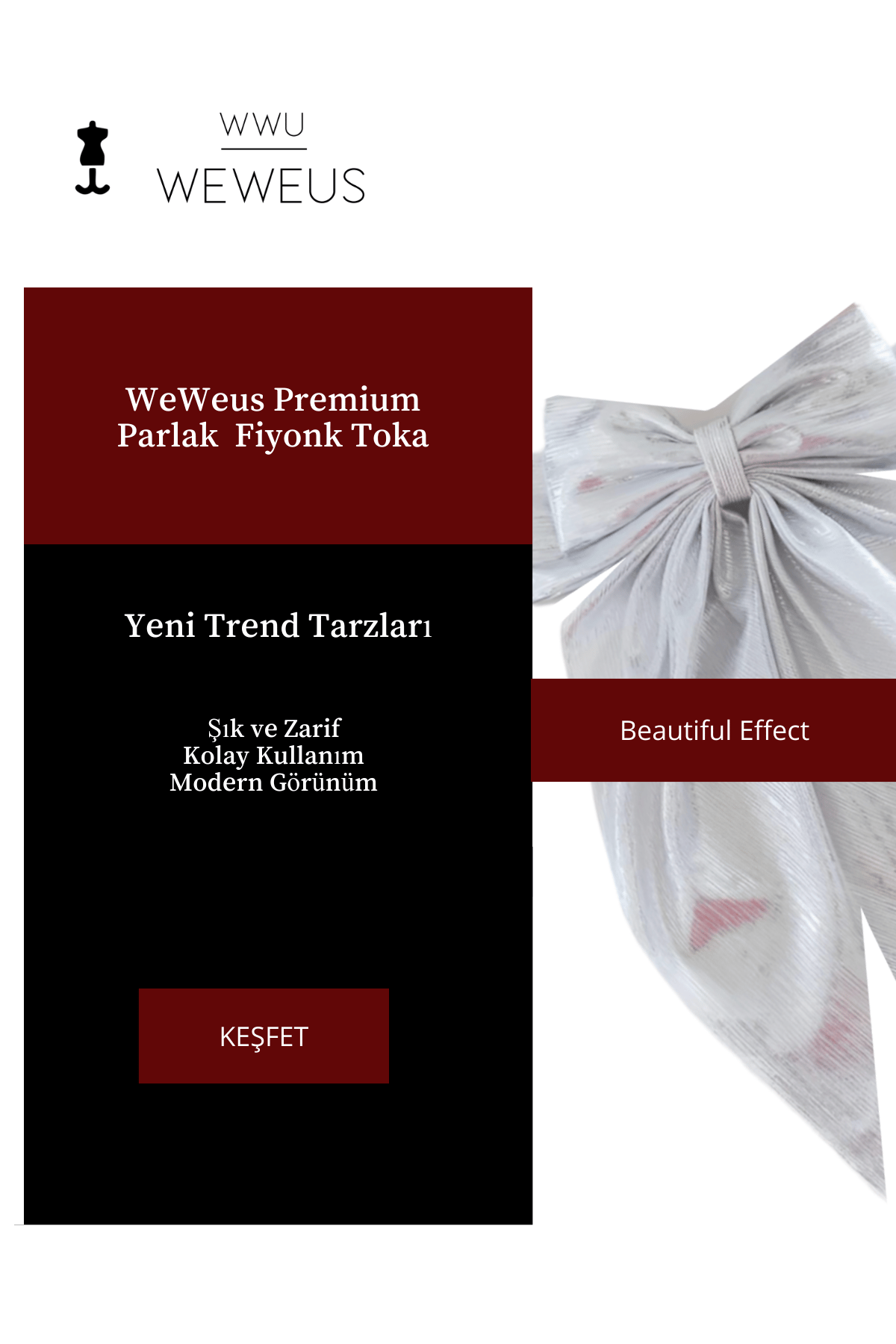 WeWeus Kadın Gri Parlak Fiyonk Toka