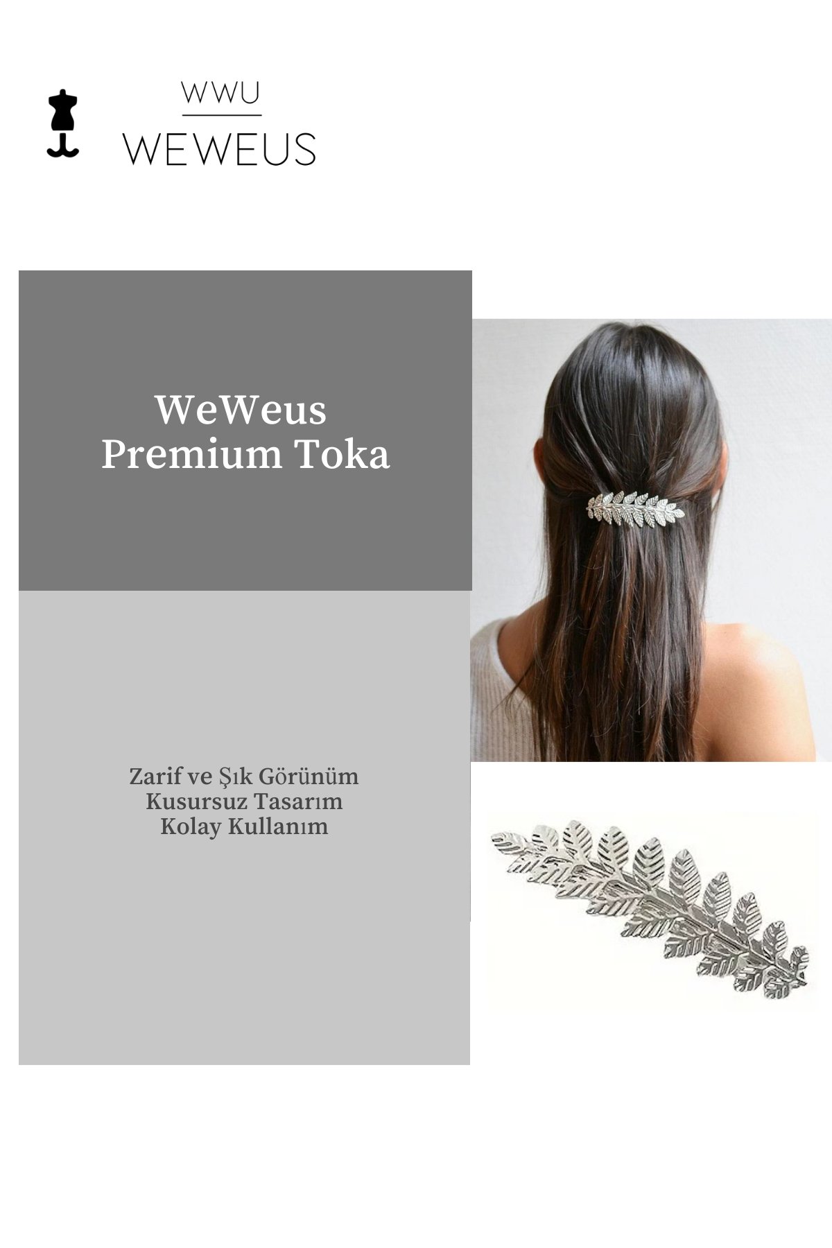 WeWeus Kadın Gümüs Renk Parlak Premium Toka