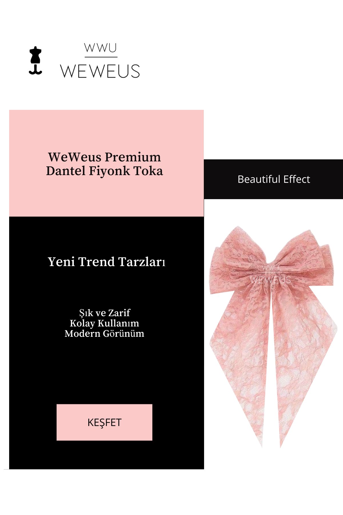 WeWeus Kadın Pembe Dantel Fiyonk Toka