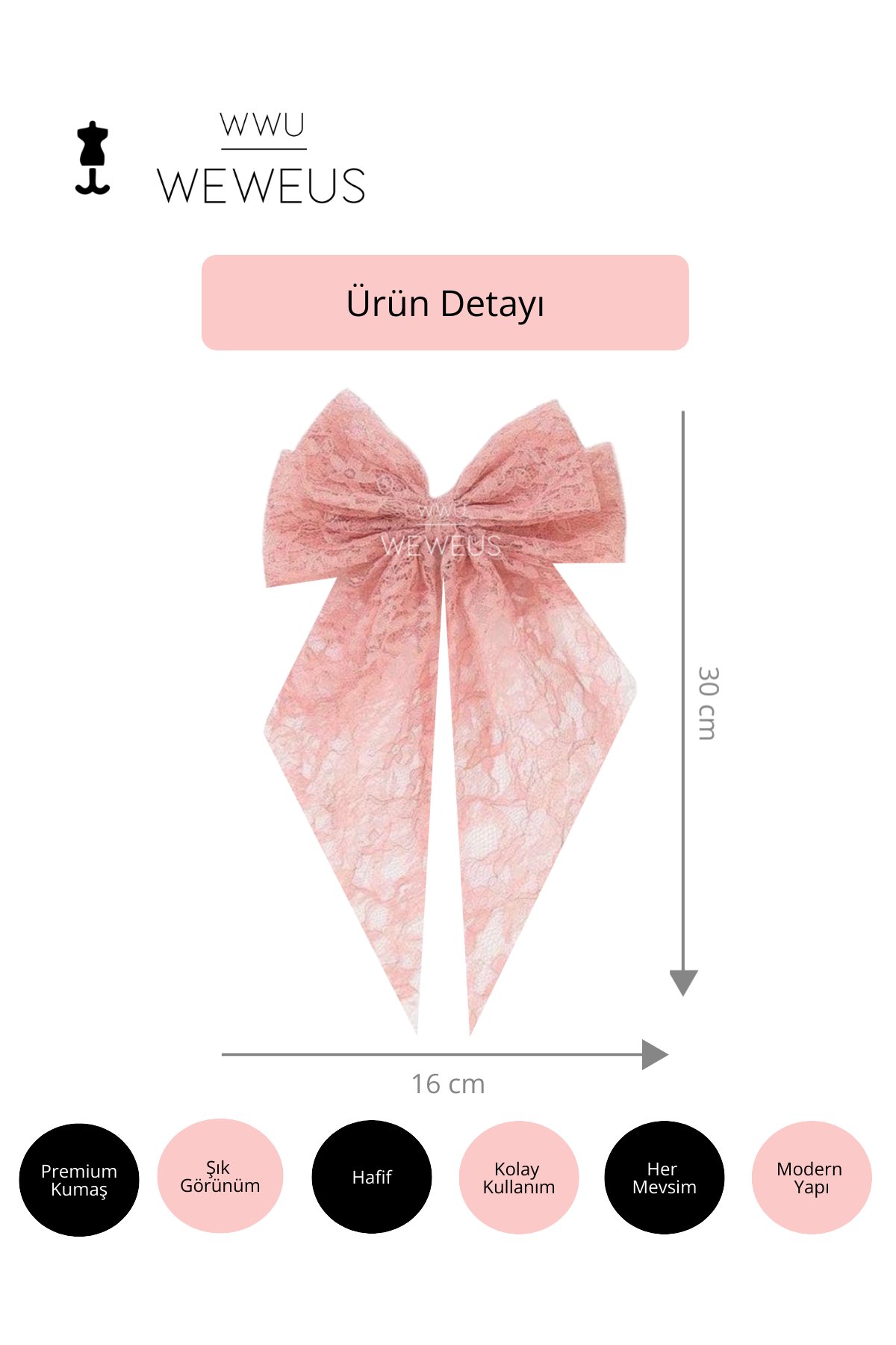 WeWeus Kadın Pembe Dantel Fiyonk Toka