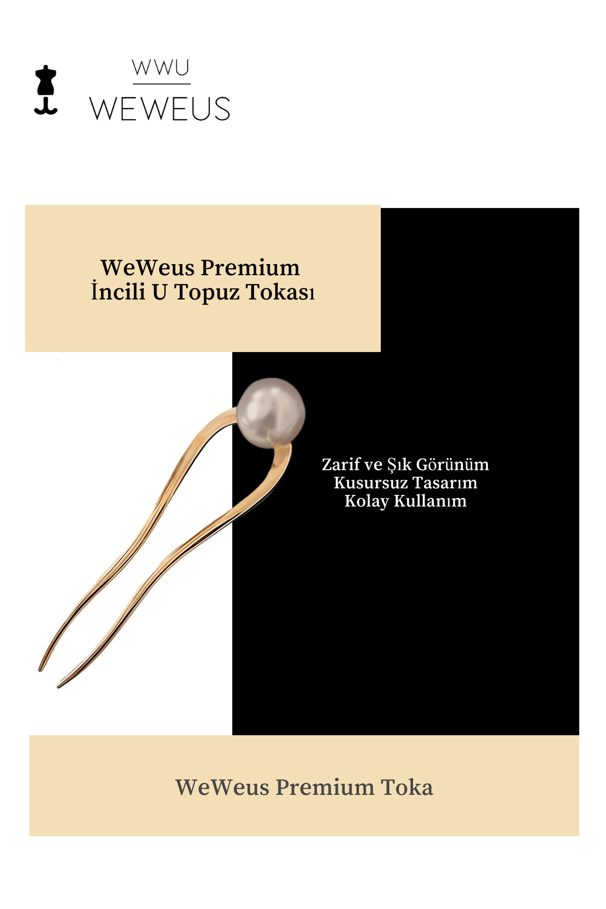 WeWeus Kadın Premium İncili Gold Altın Rengi Topuz Tokası