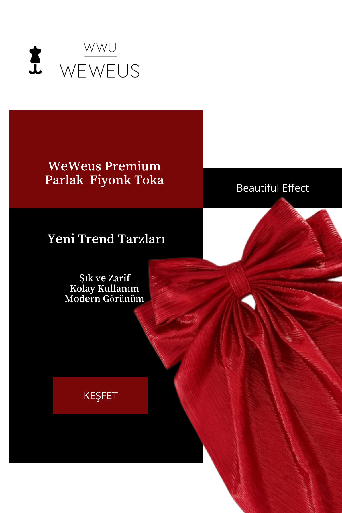 WeWeus Kadın Premium Kırmızı Parlak Fiyonk Toka
