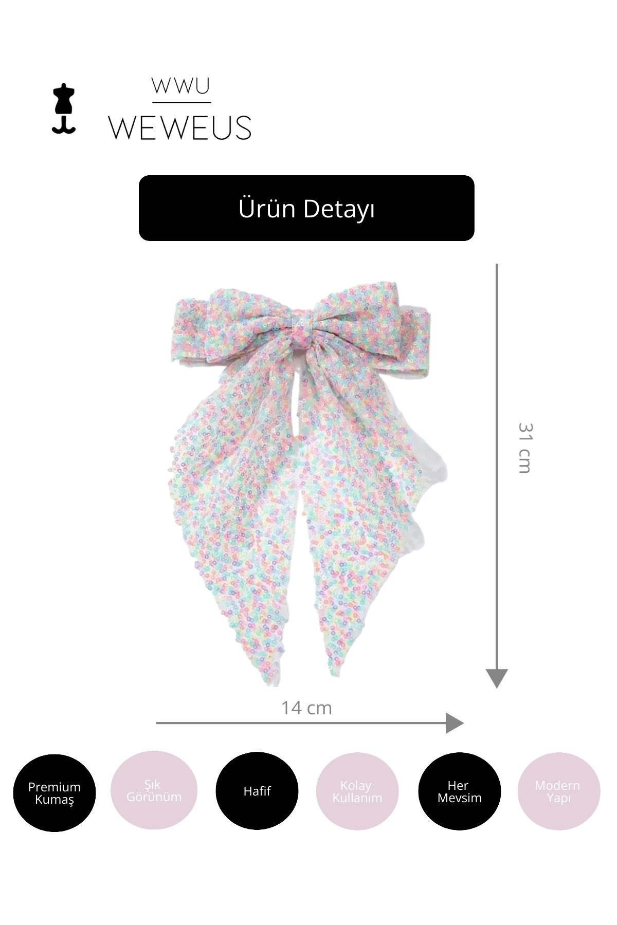 WeWeus Kadın Toz Pembe Pullu Fiyonk Toka