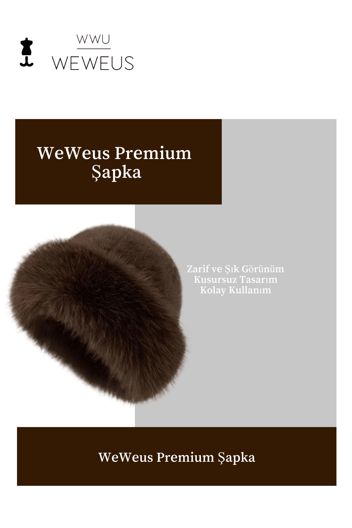 WeWeus Kahverengi Tüylü Kürk Görünümlü Kışlık Premium Kadın Şapka