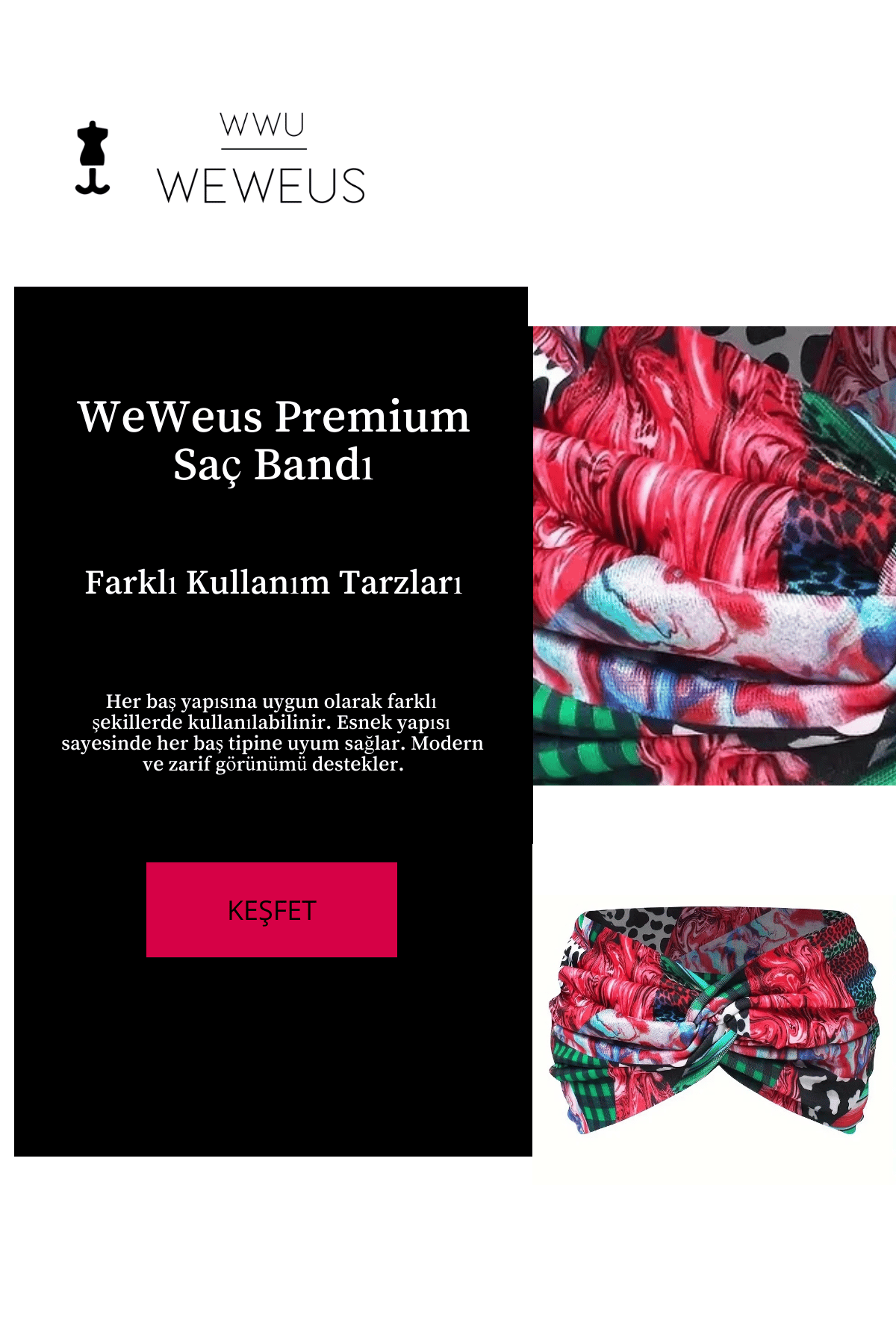WeWeus Kırmızı İnek Desen PremiumKadın Saç Bandı