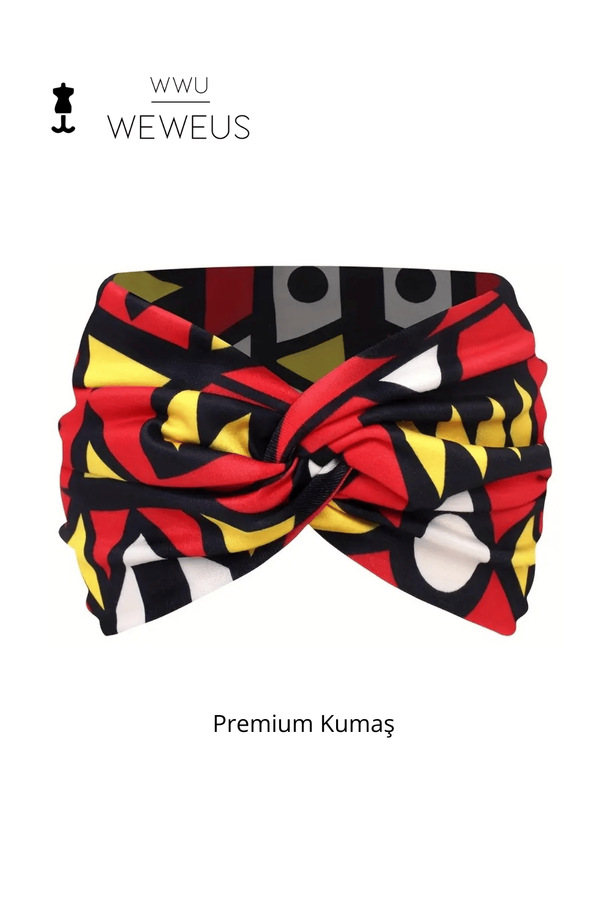 WeWeus Kırmızı Siyah Geometrik Desen Premium Kadın Saç Bandı
