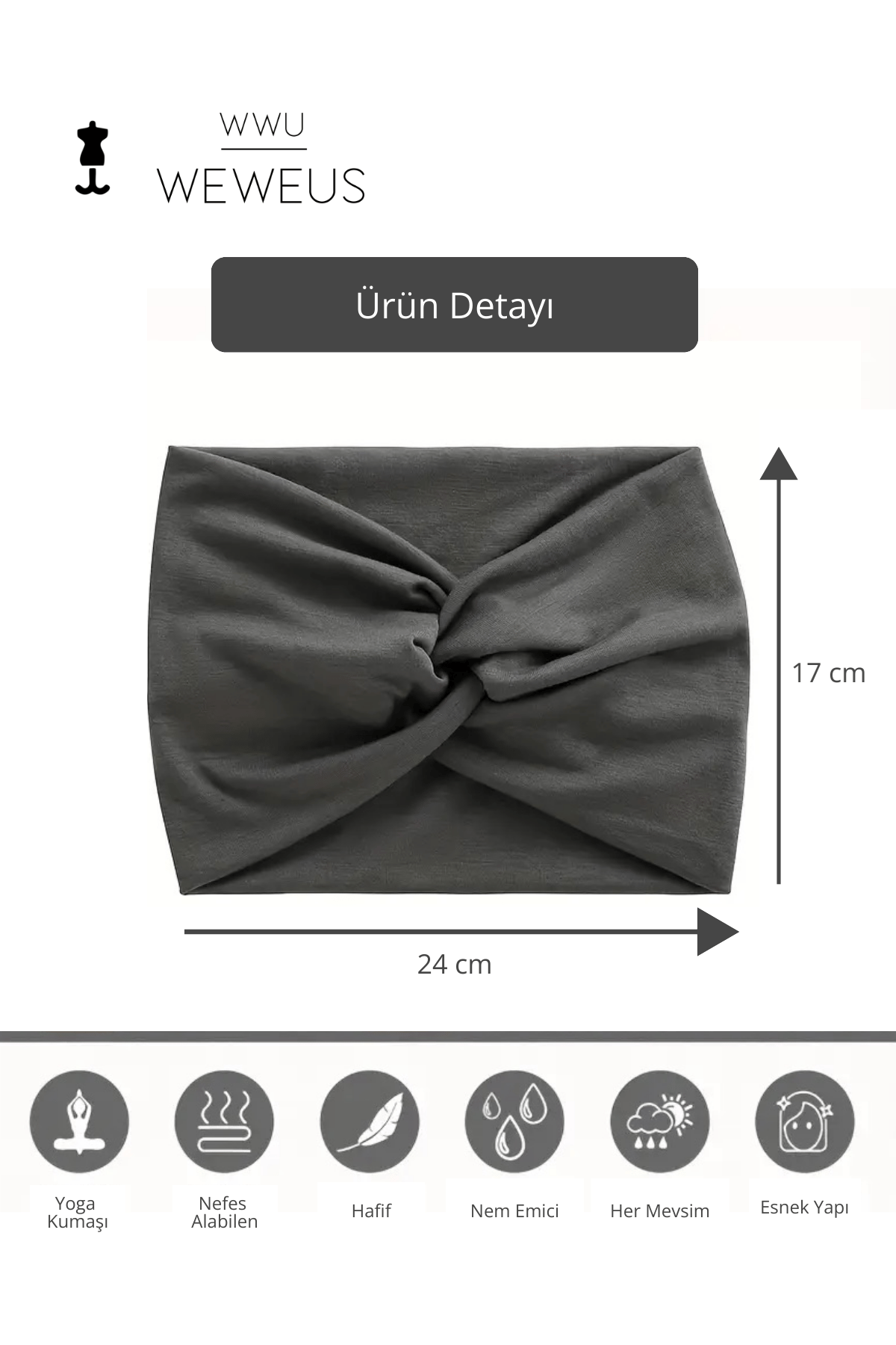 Koyu Gri Lüks Kadın Saç Bandı