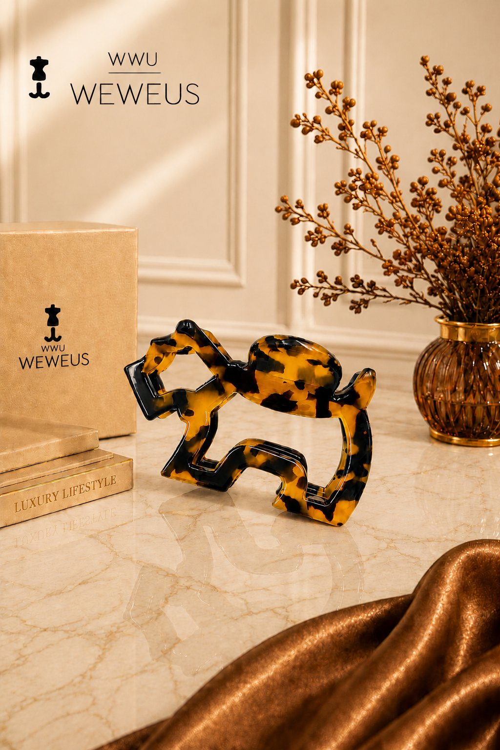 WeWeus Koyu Renk Leopar Desenli Premium Köpek Şekilli Kemik Mandal Toka