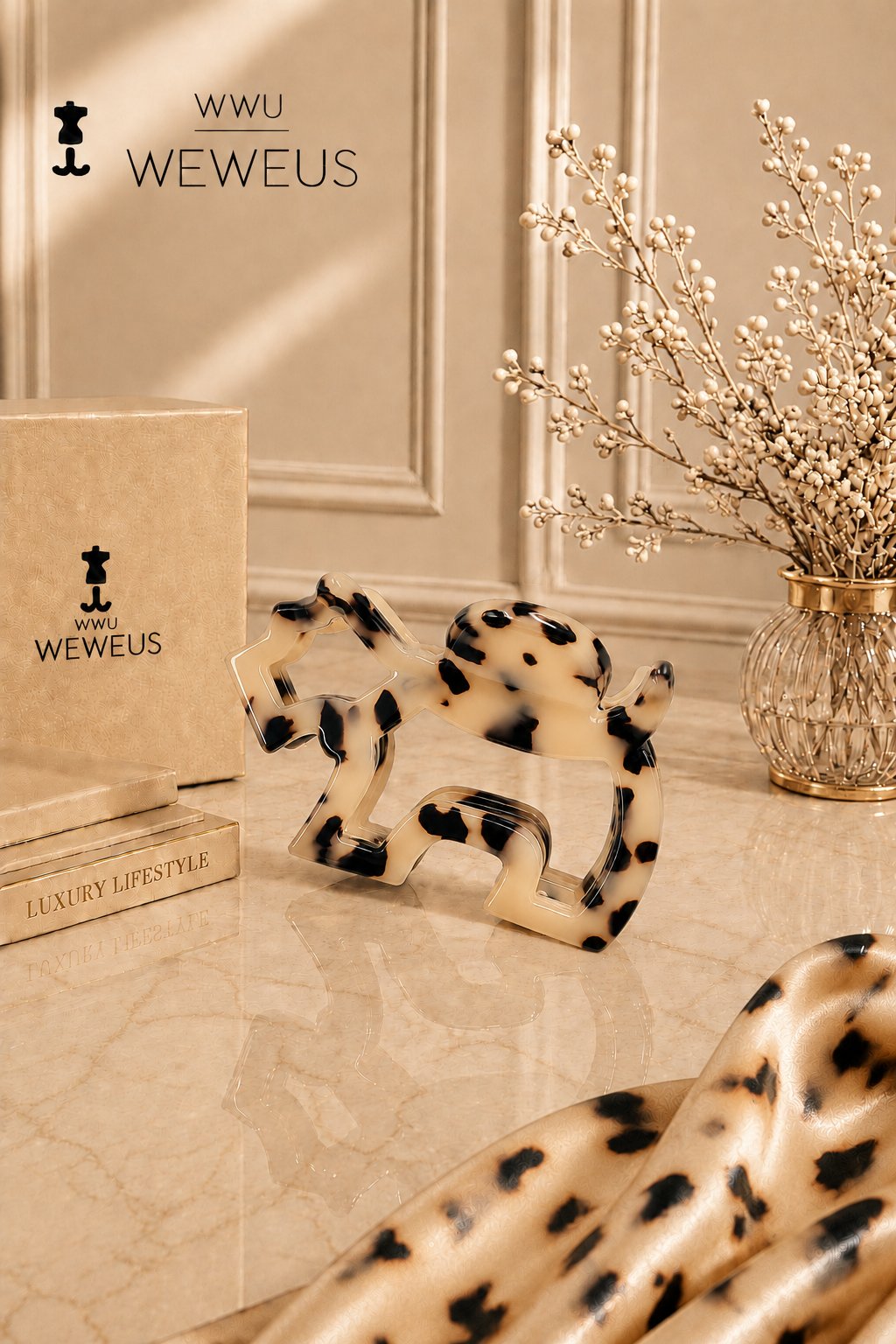 WeWeus Leopar Desenli Premium Köpek Şekilli Kemik Mandal Toka